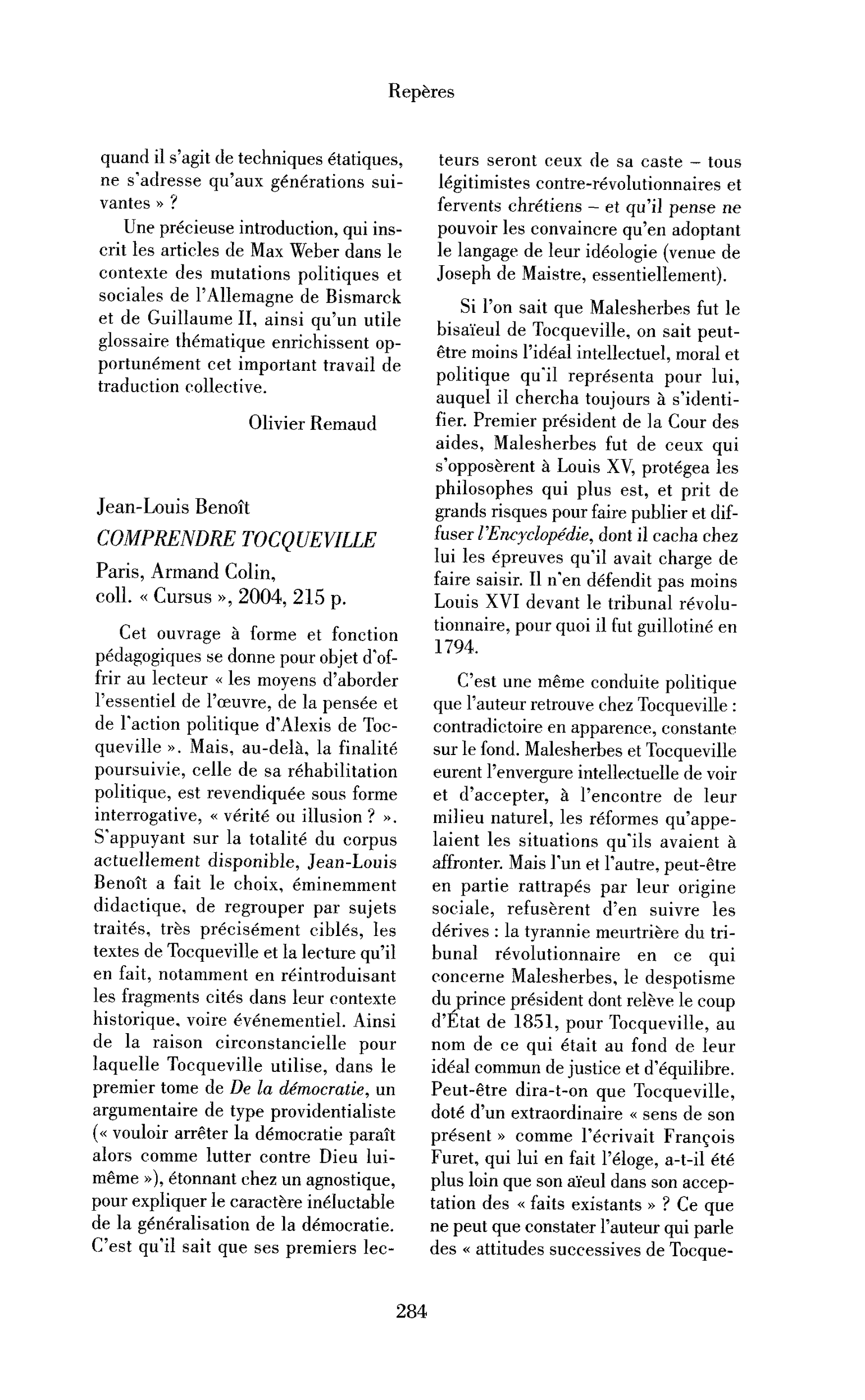 Jean-Louis Benoît: Comprendre Tocqueville