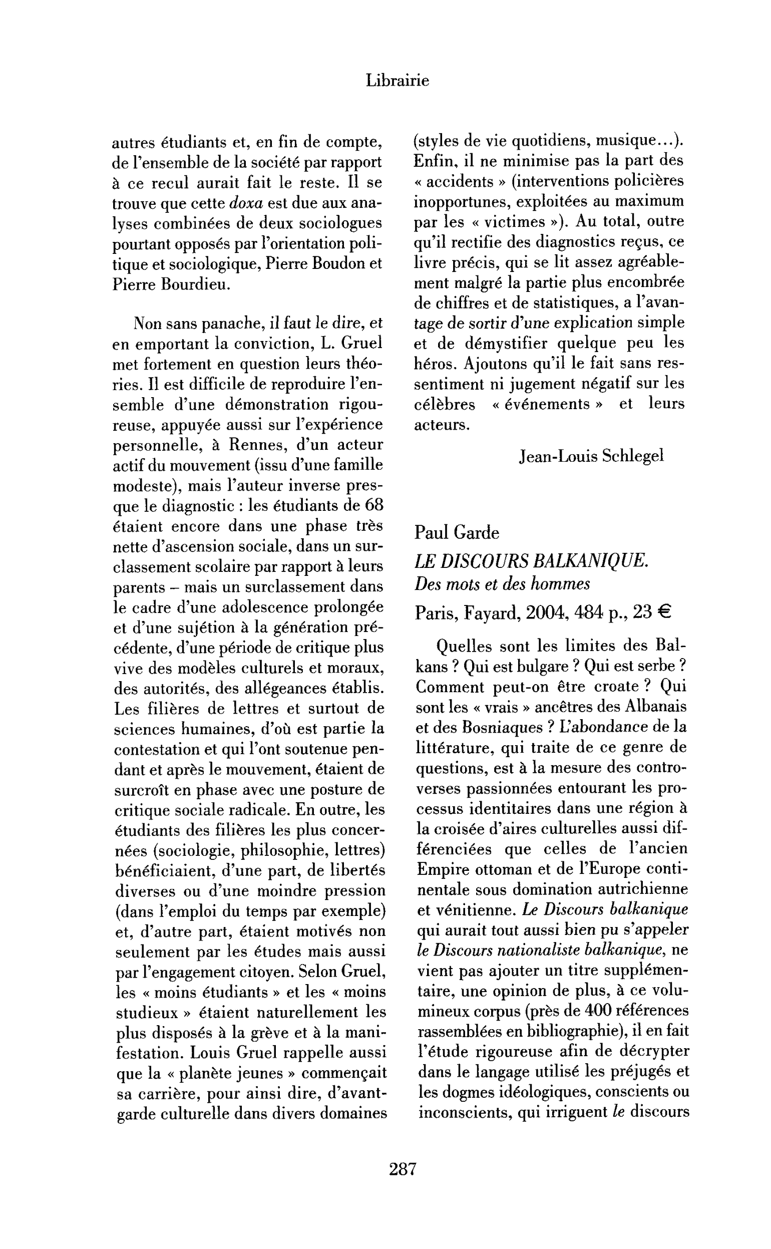Paul Garde: le Discours balkanique. Des mots et des hommes