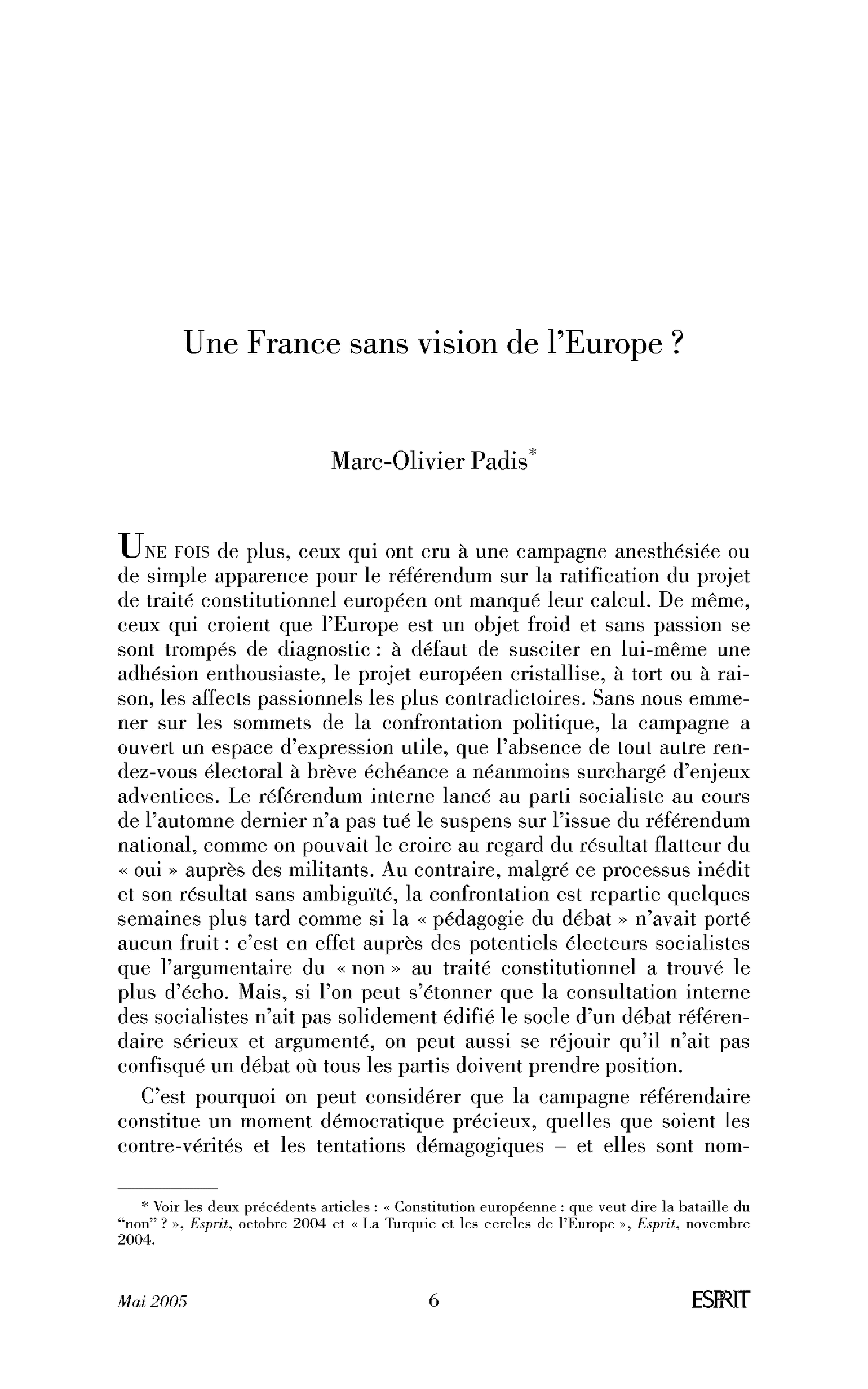 Une France sans vision de l’Europe?