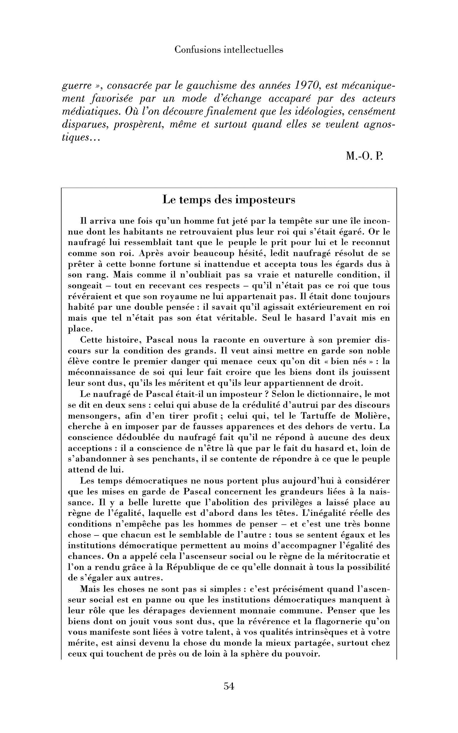 Le temps des imposteurs. (Encadré)