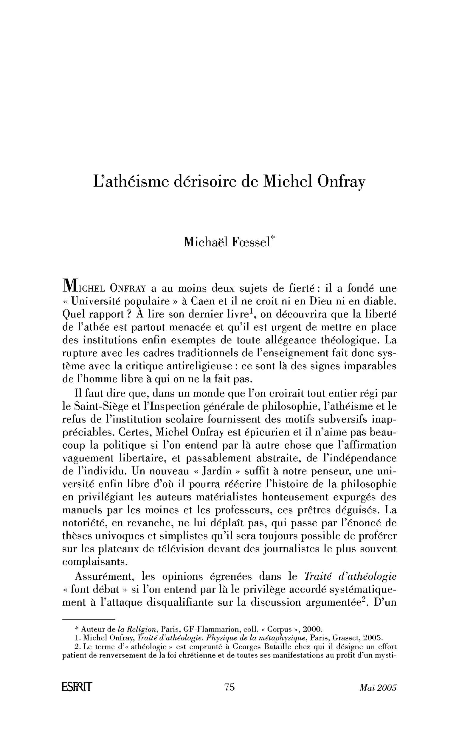 L’athéisme dérisoire de Michel Onfray
