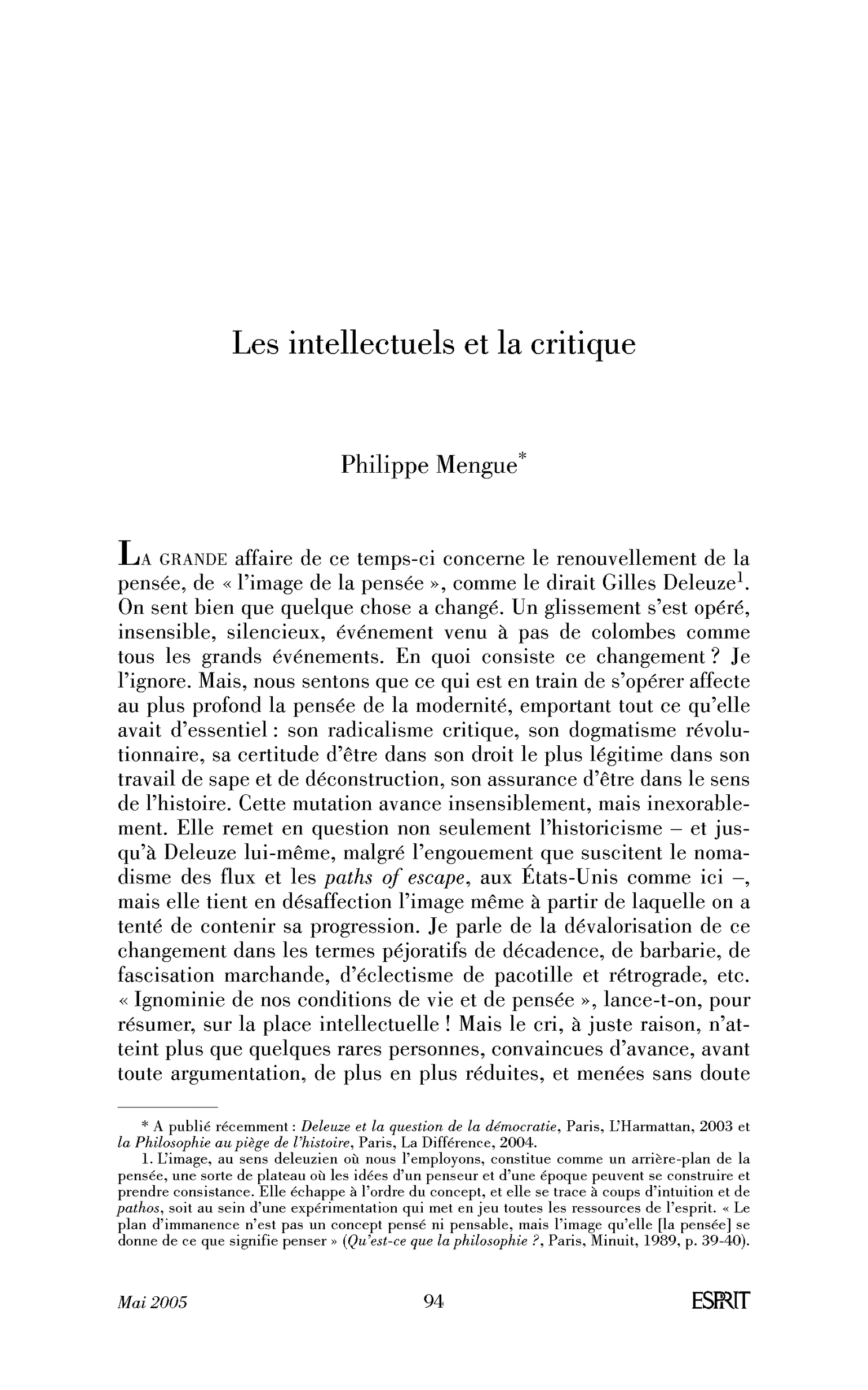 Les intellectuels et la critique