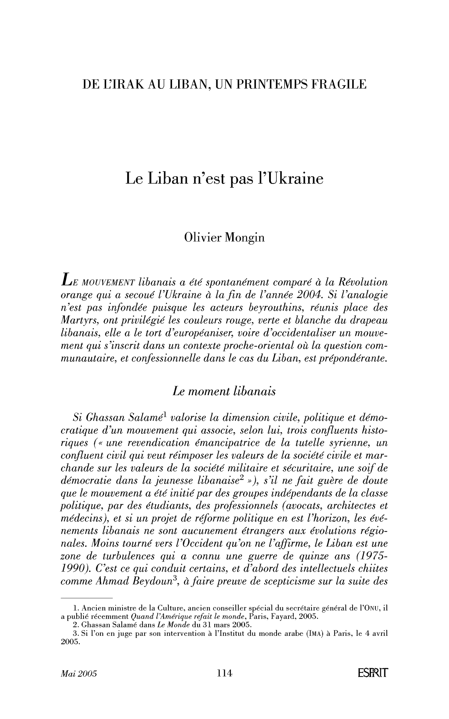 Introduction. Le Liban n’est pas l’Ukraine