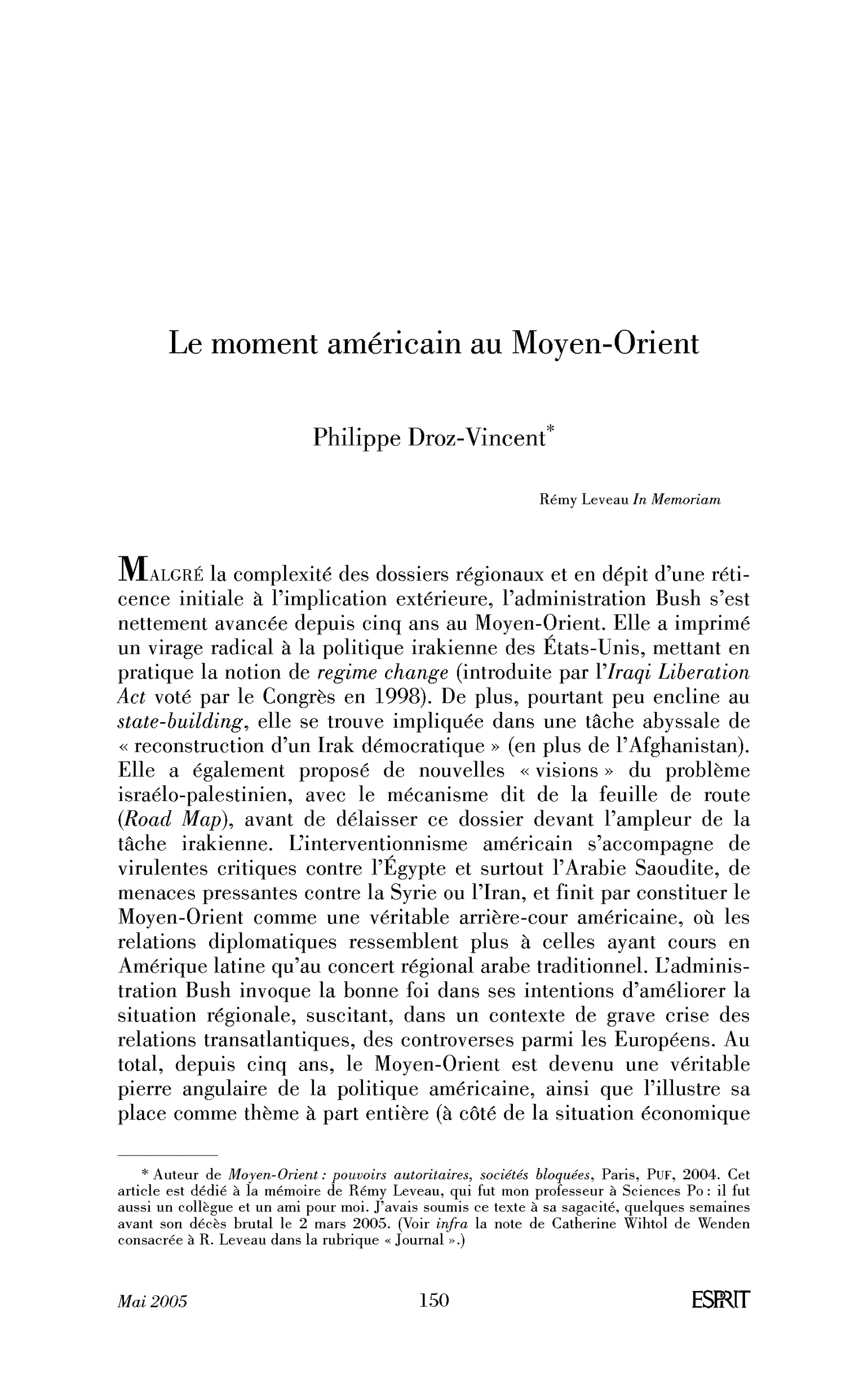 Le moment américain au Moyen-Orient