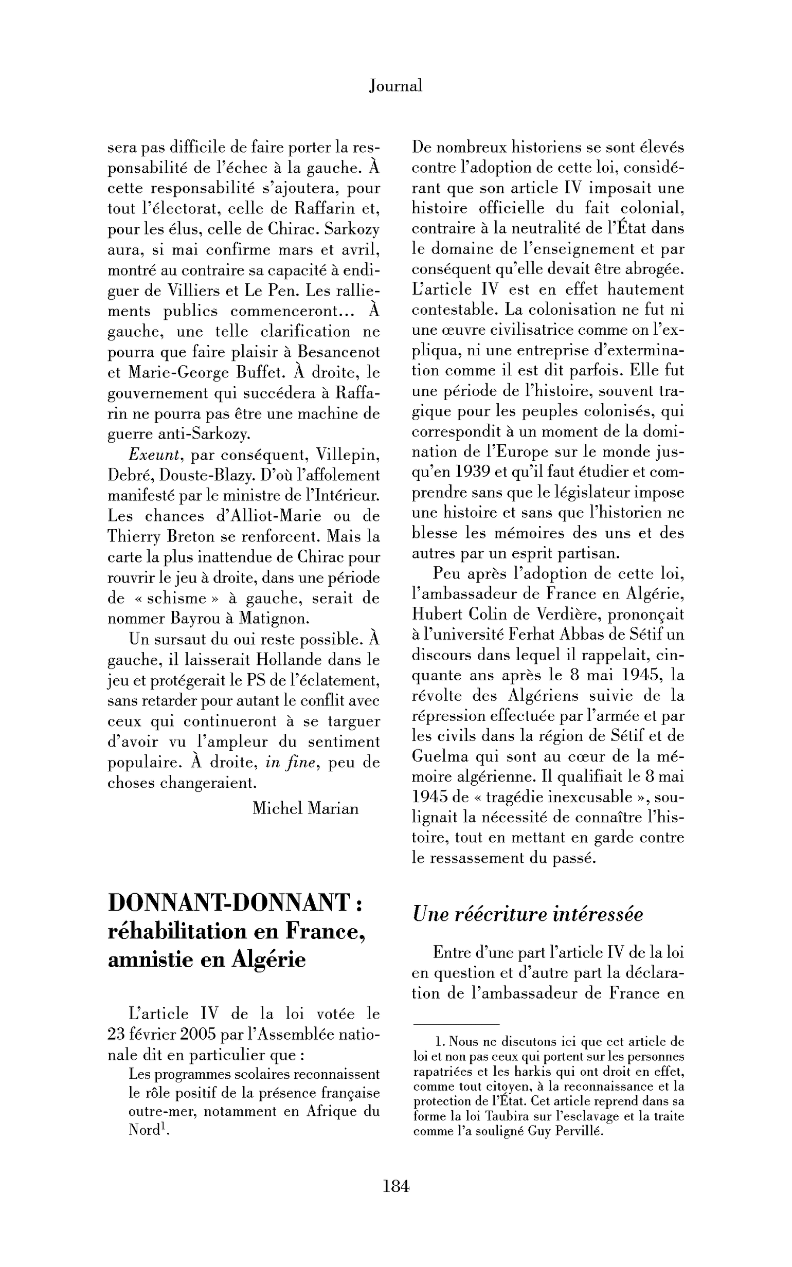 Donnant-donnant: réhabilitation en France, amnistie en Algérie