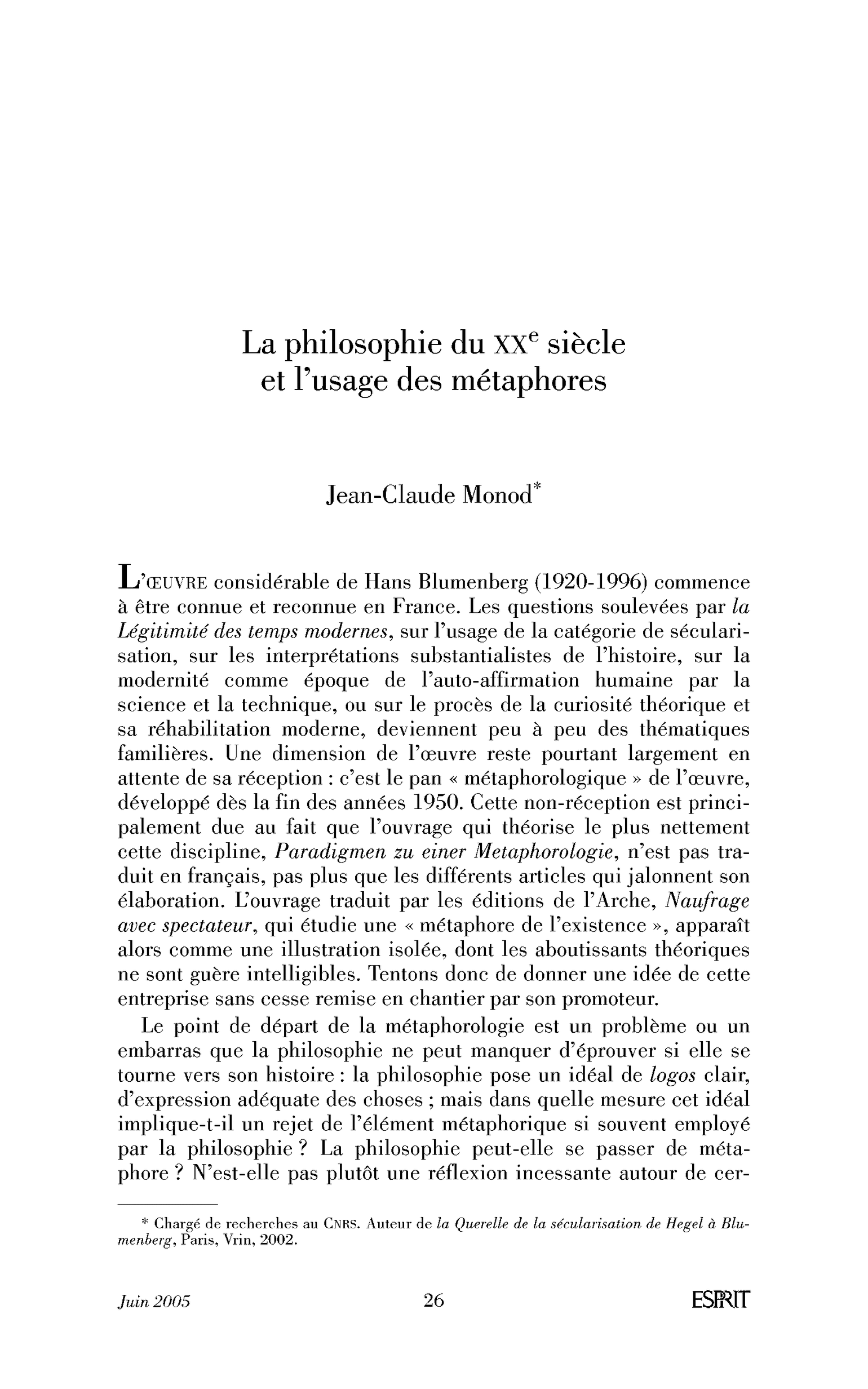 La philosophie du XXe siècle et l’usage des métaphores