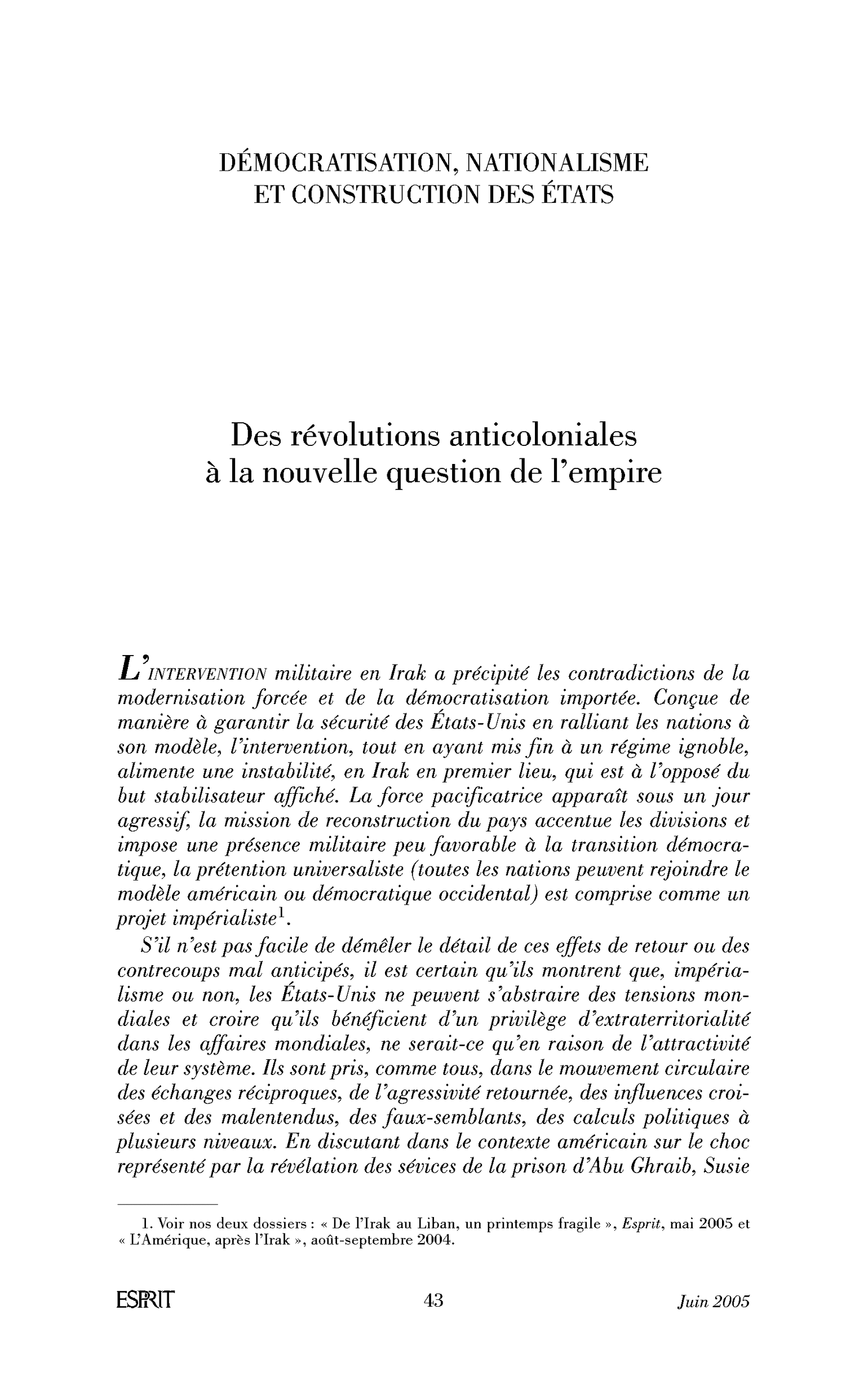 Introduction. Des révolutions anticoloniales à la nouvelle question de l’empire