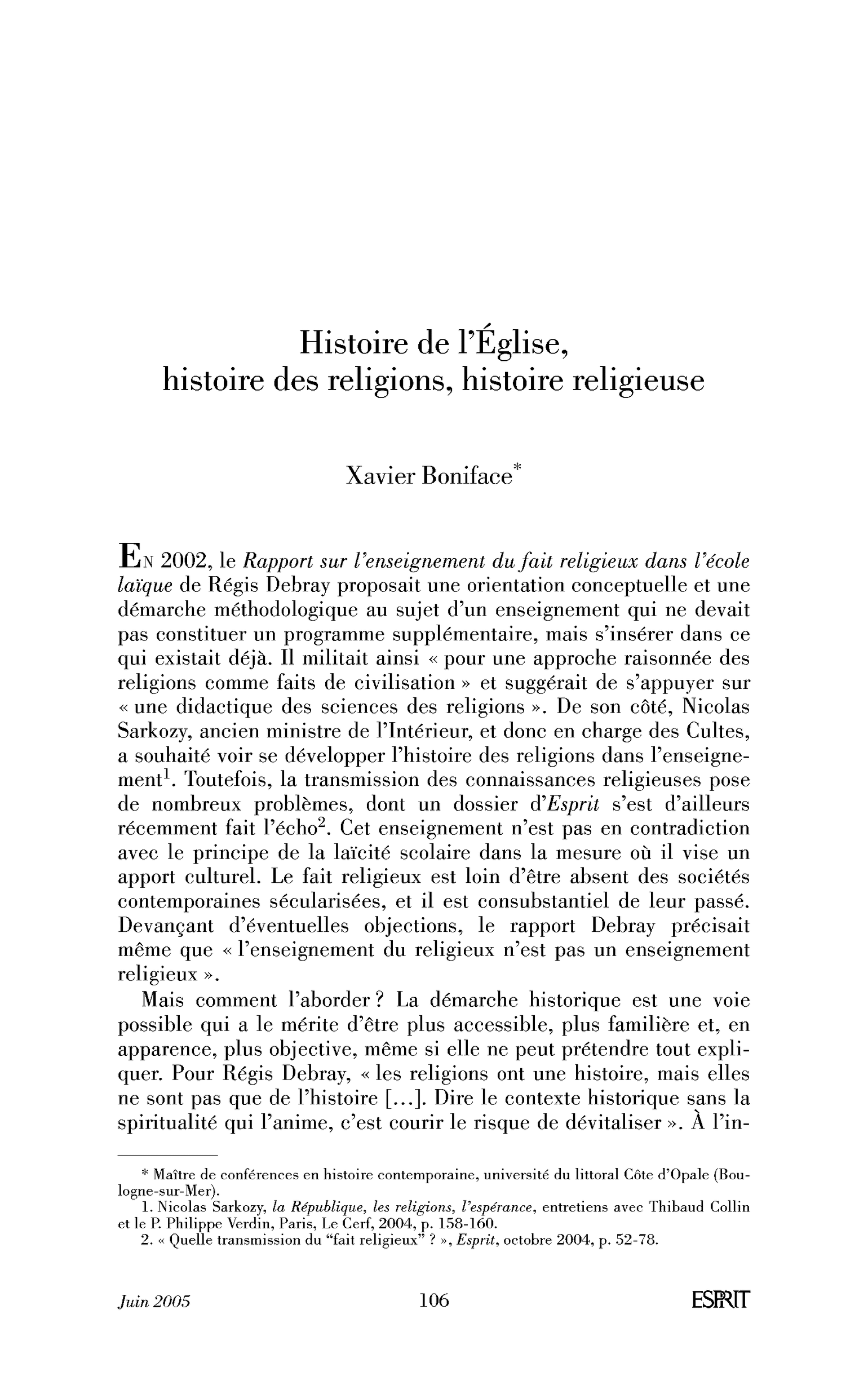 Histoire de l’Église, histoire des religions, histoire religieuse