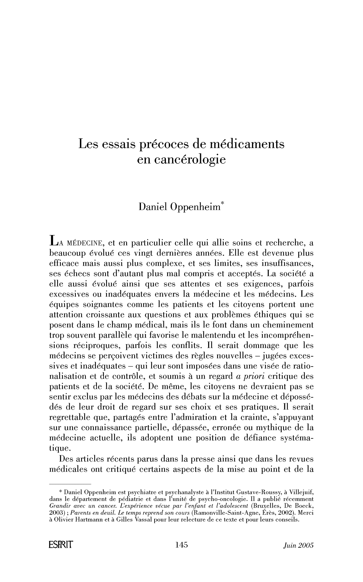 Les essais précoces de médicaments en cancérologie
