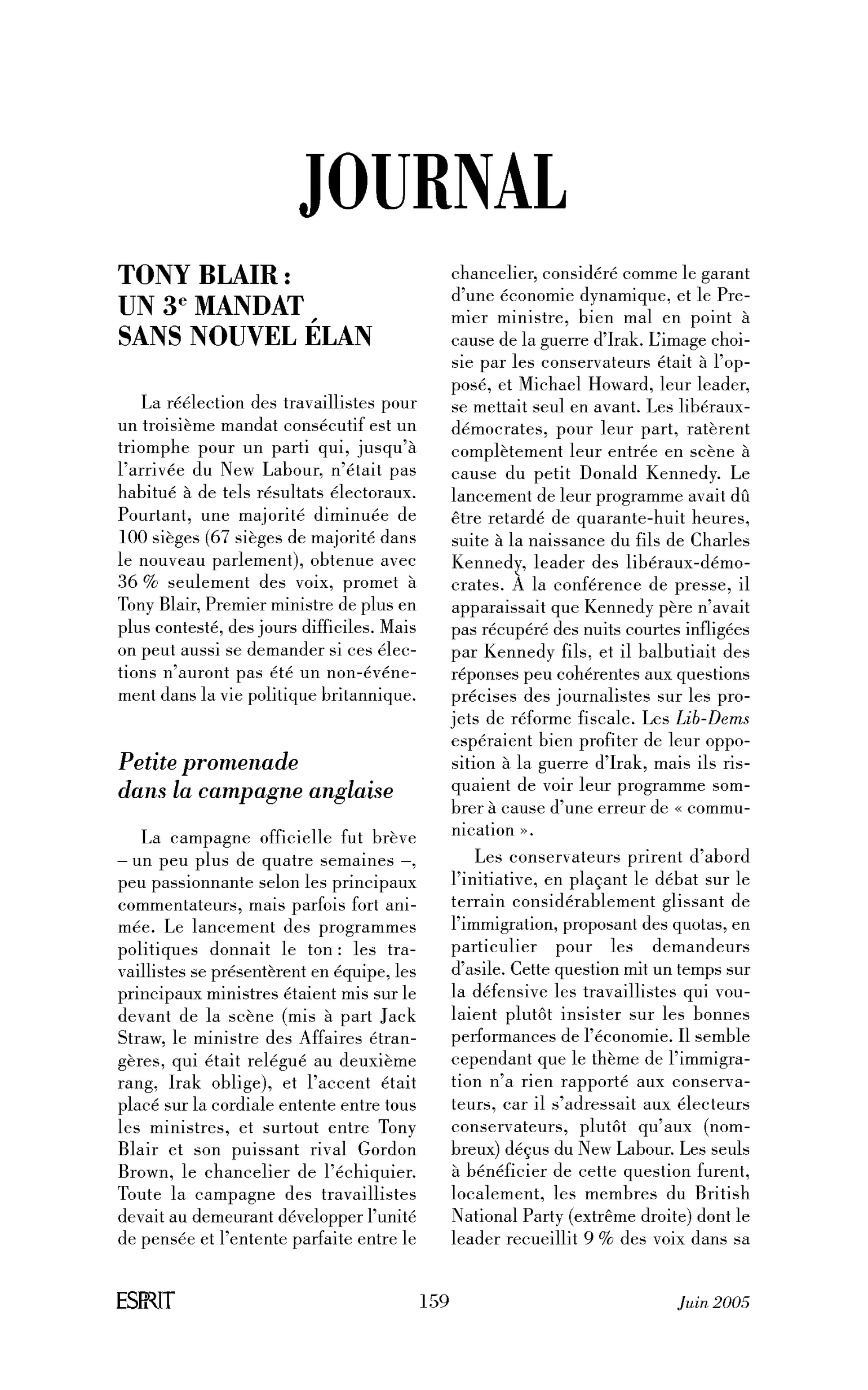 Tony Blair: un troisième mandat sans nouvel élan