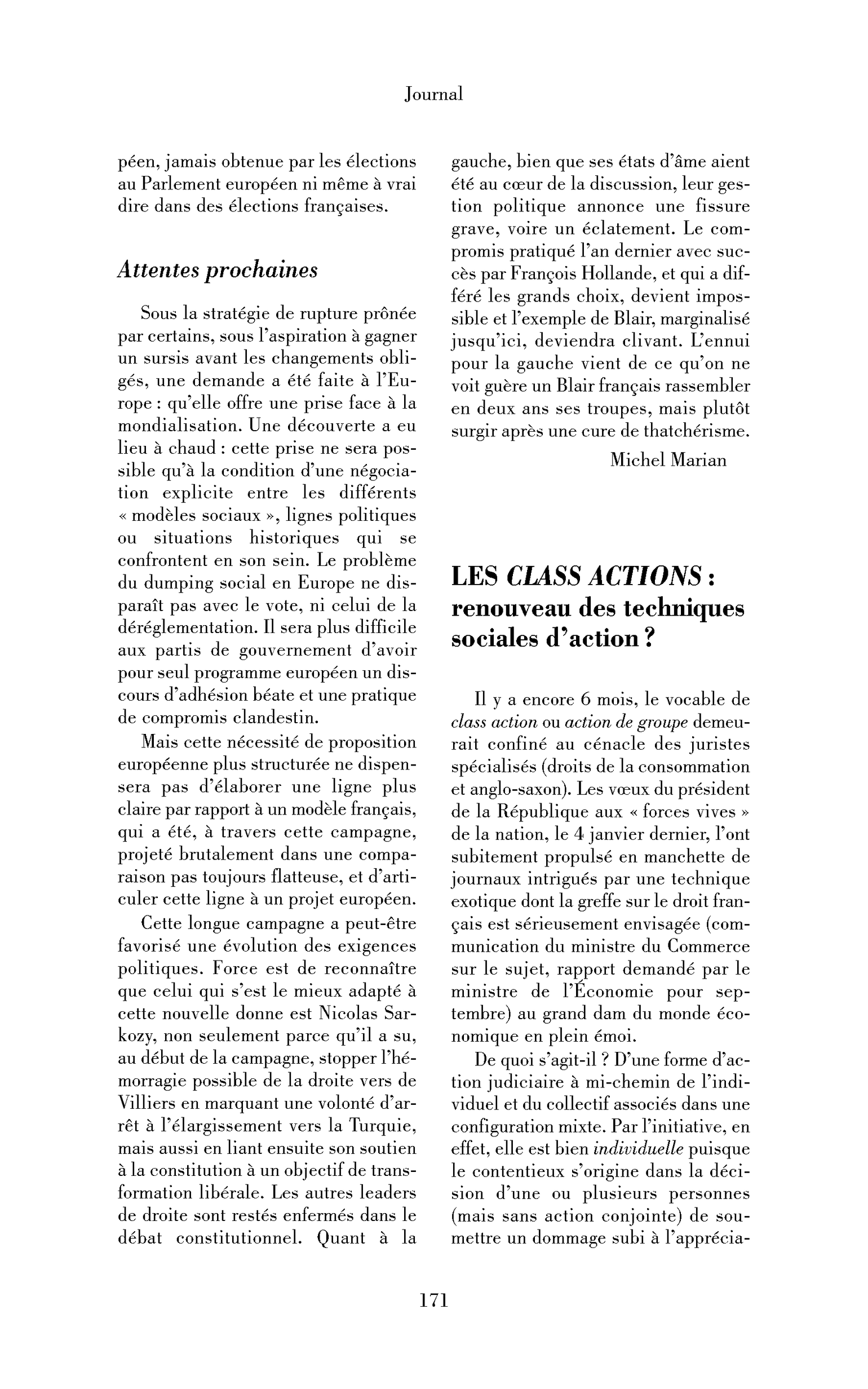 Les class actions: renouveau des techniques sociales d’action?