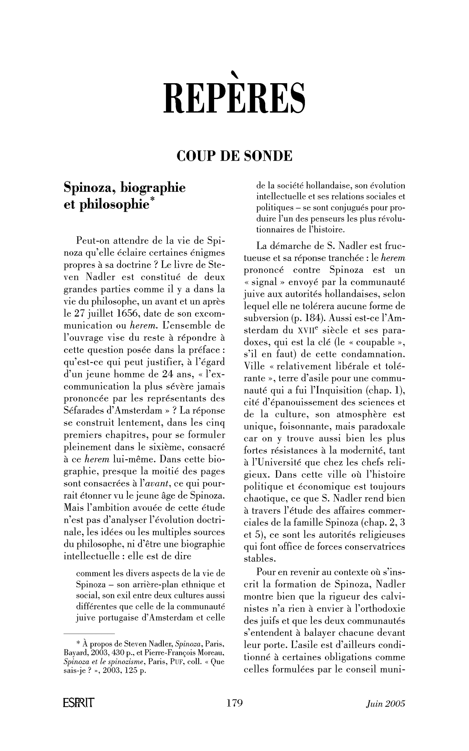 Spinoza, biographie et philosophie