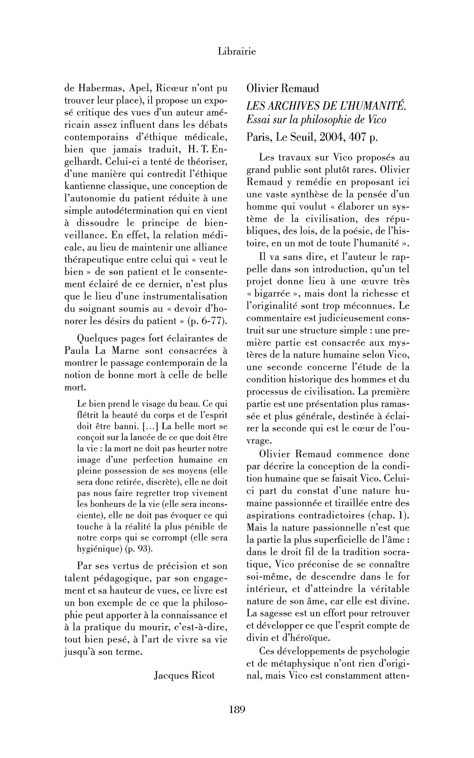 Olivier Remaud: les Archives de l’humanité. Essai sur la philosophie de Vico