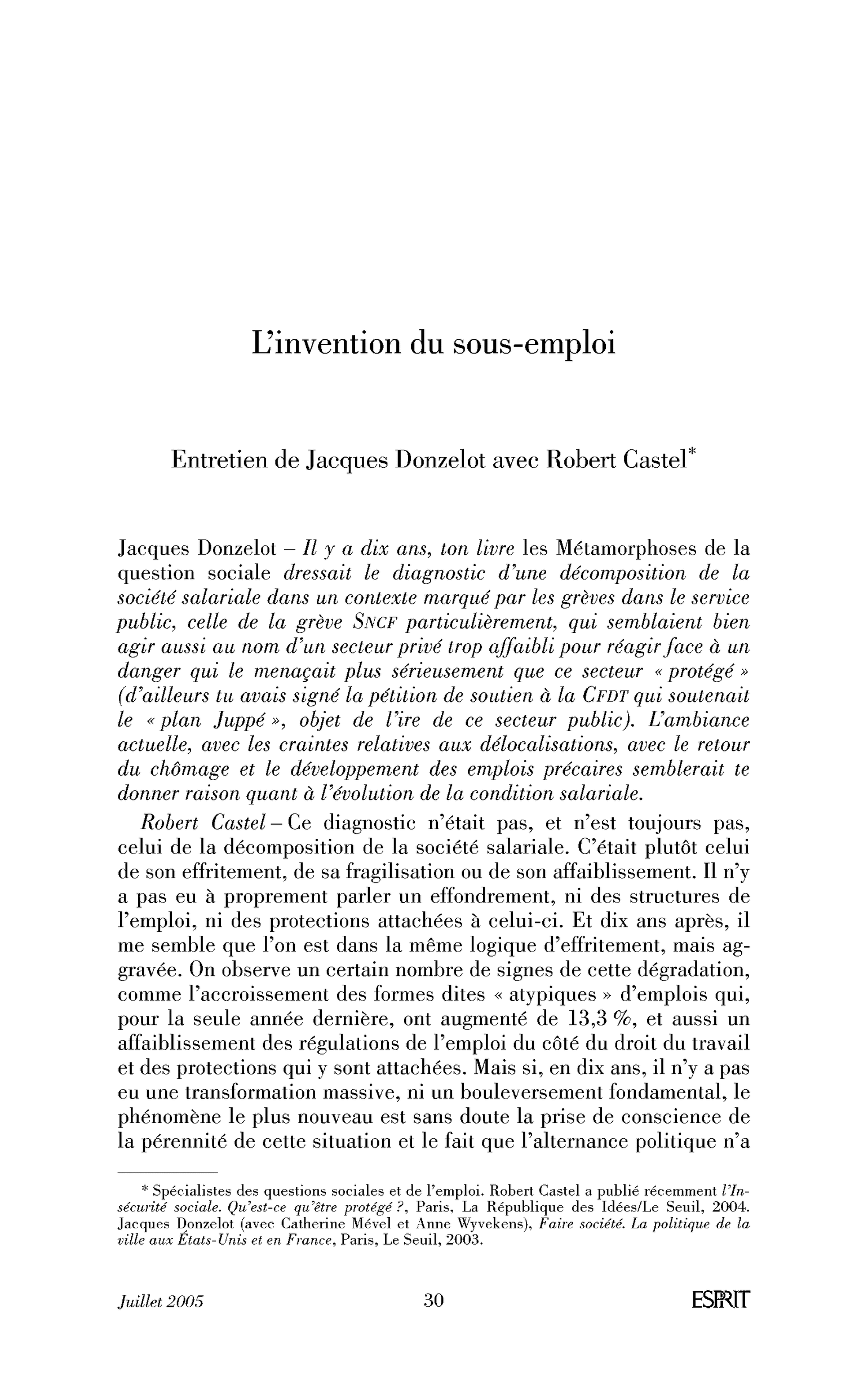 L’invention du sous-emploi. (Entretien)