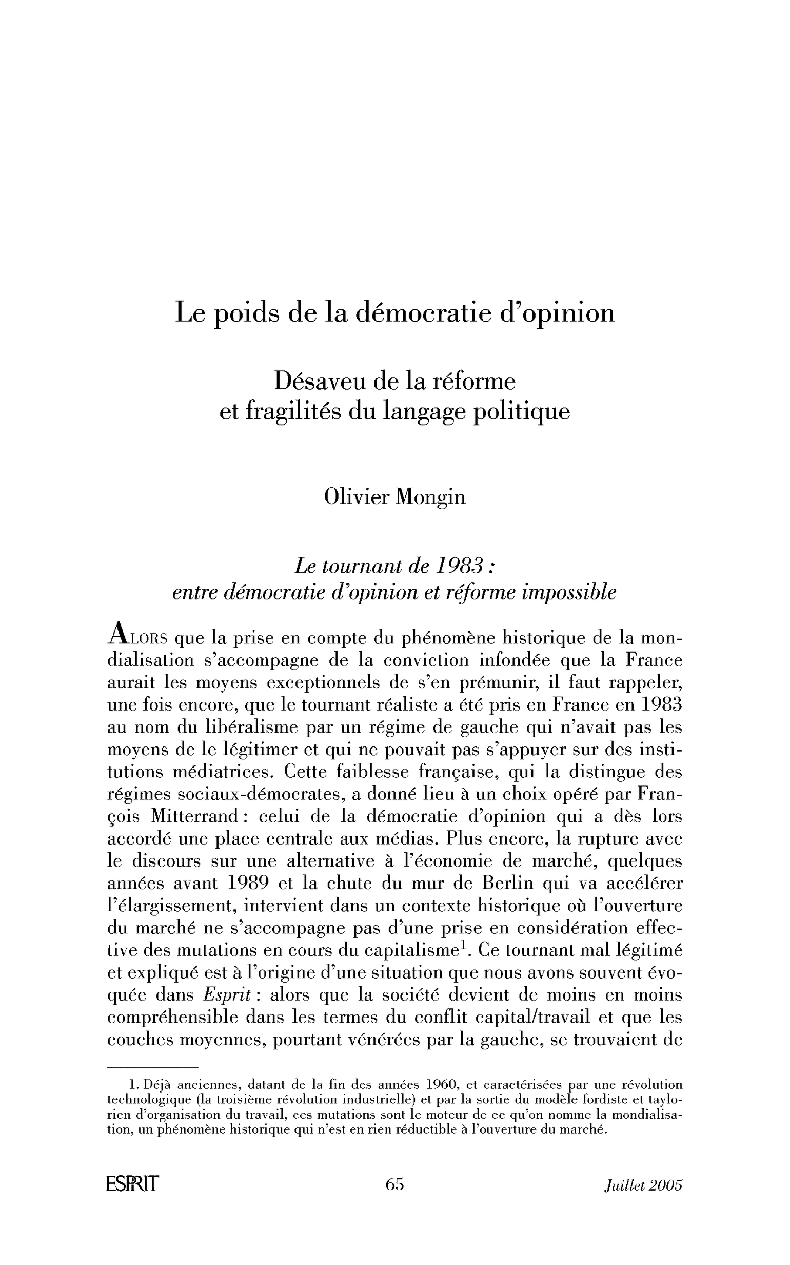 Le poids de la démocratie d’opinion. Désaveu de la réforme et fragilités du langage politique