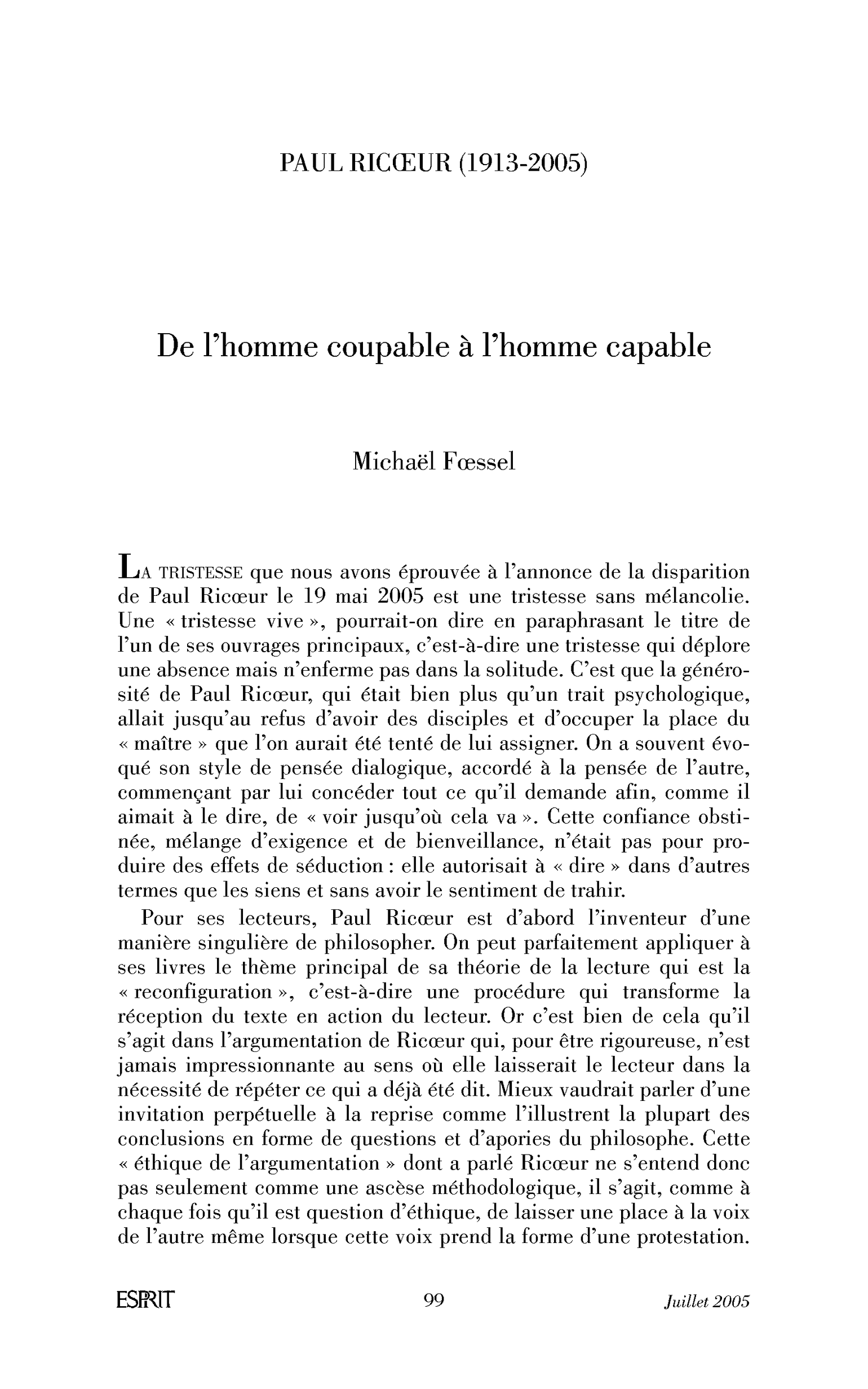 De l’homme coupable à l’homme capable