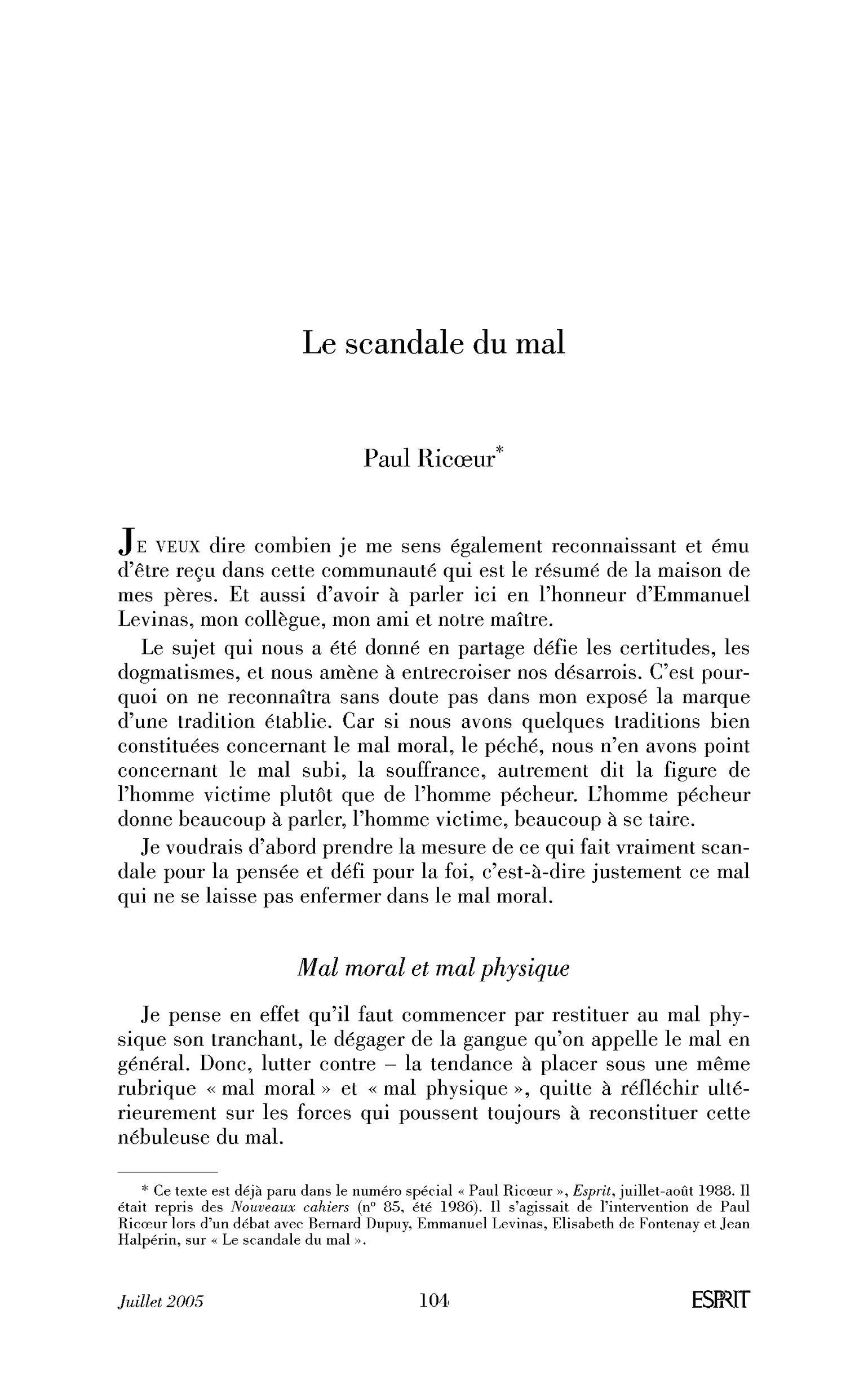 Le scandale du mal