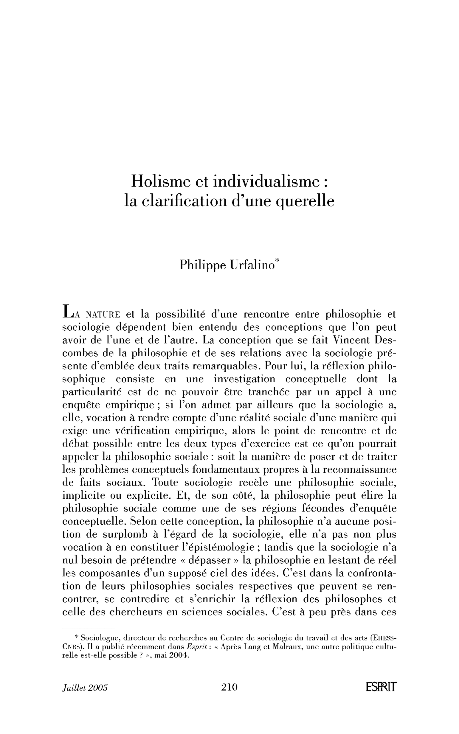 Holisme et individualisme : la clarification d’une querelle