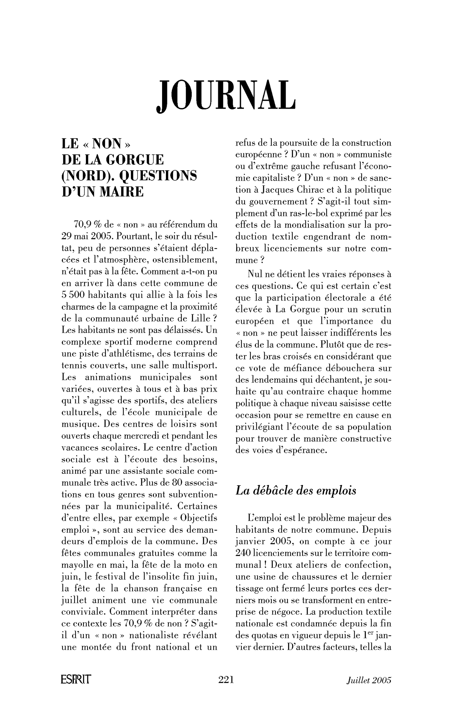 Le « non » de La Gorgue (Nord). Questions d’un maire