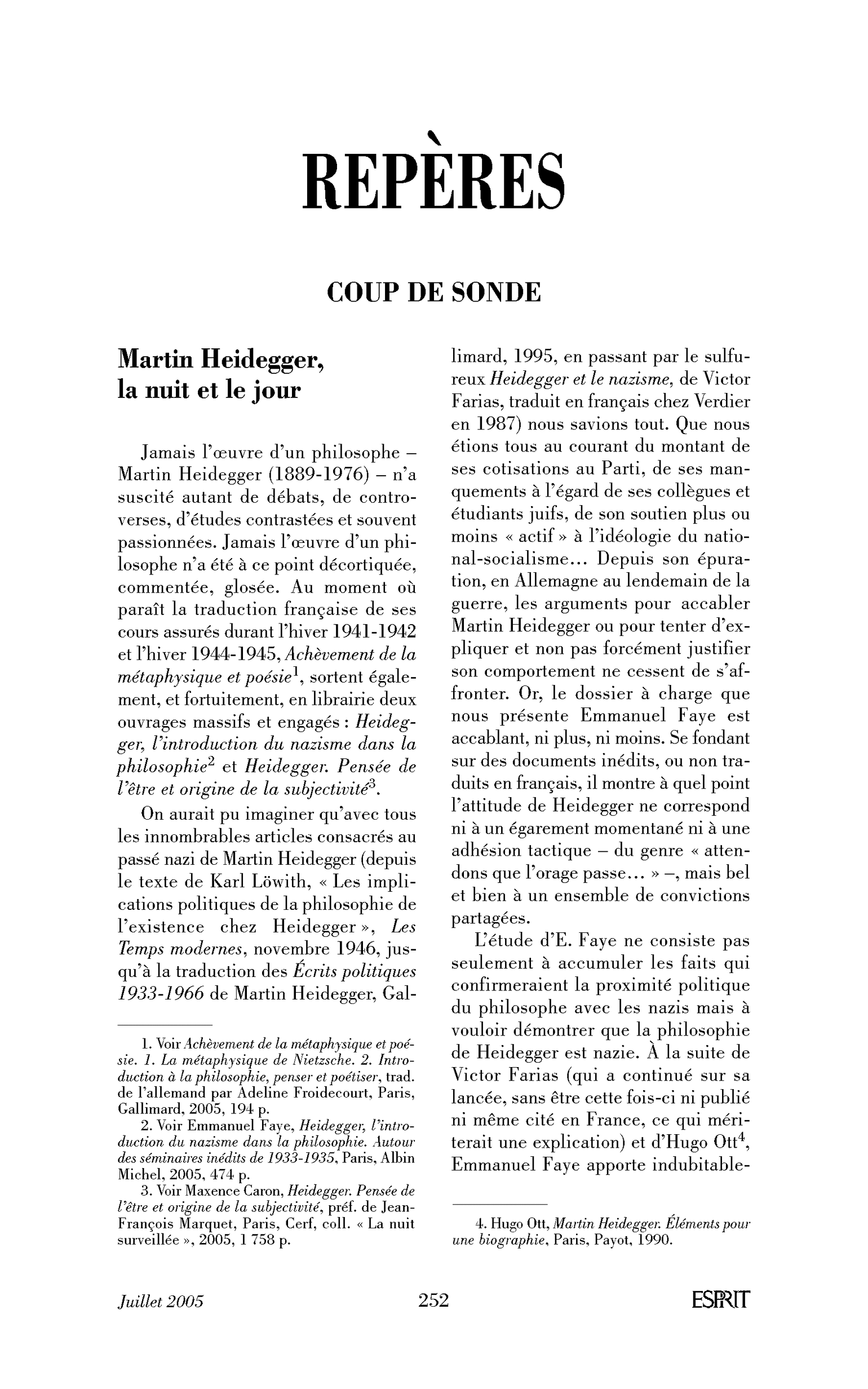 Martin Heidegger, la nuit et le jour