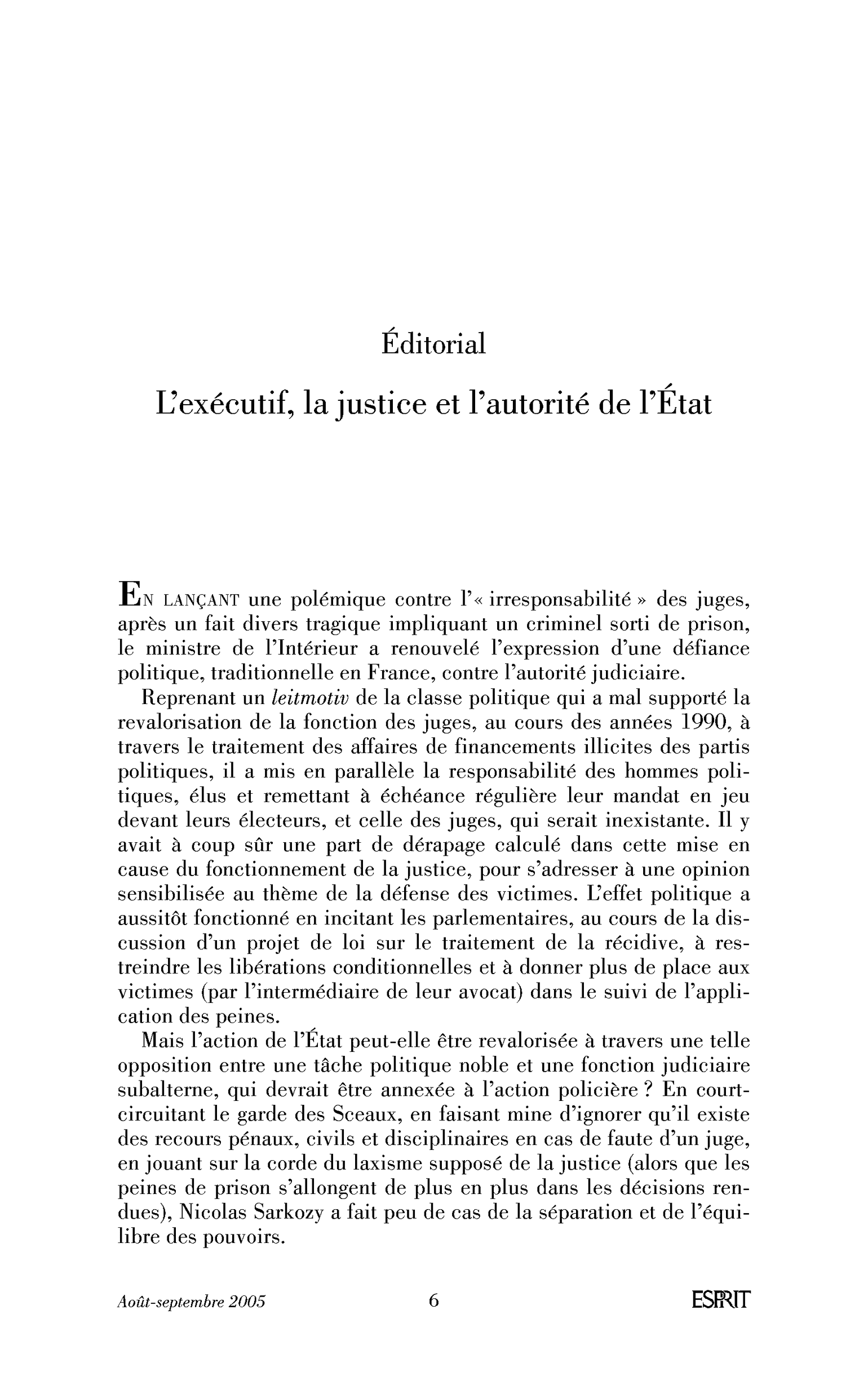 L’exécutif, la justice et l’autorité de l’État