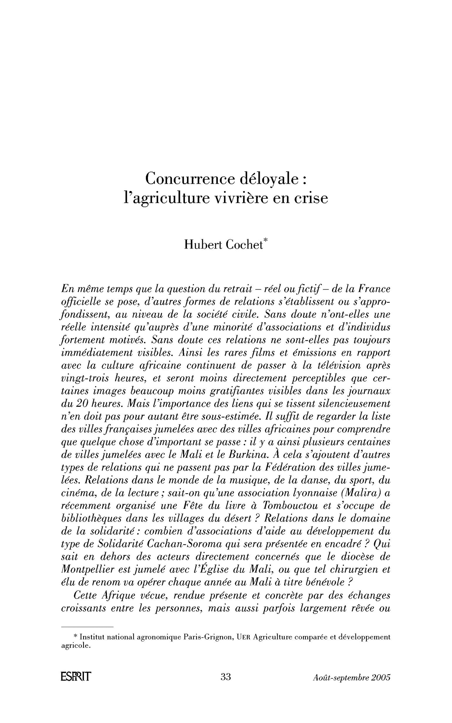 Concurrence déloyale : l’agriculture vivrière en crise