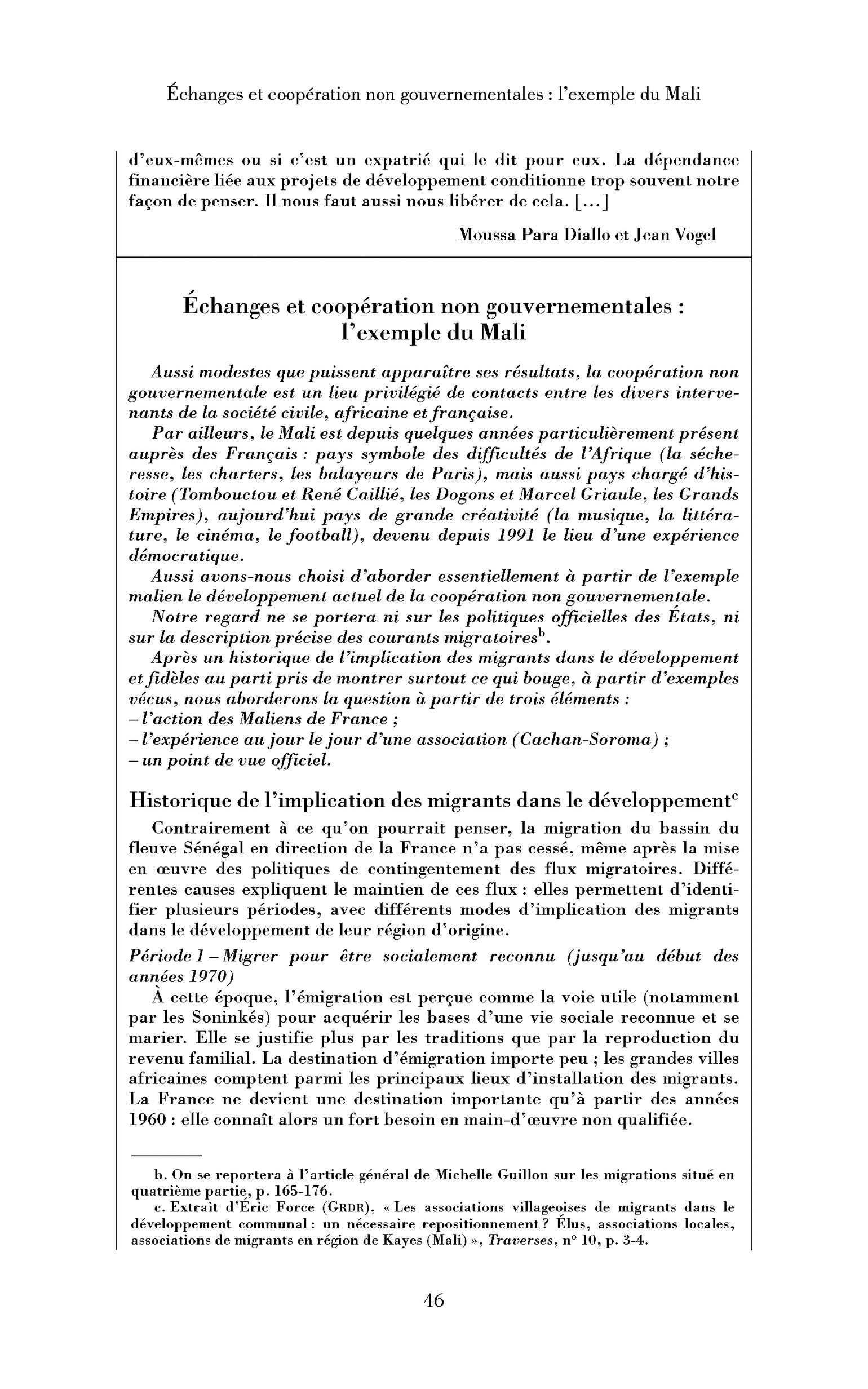 Échanges et coopération non gouvernementales : l’exemple du Mali. (Encadré)