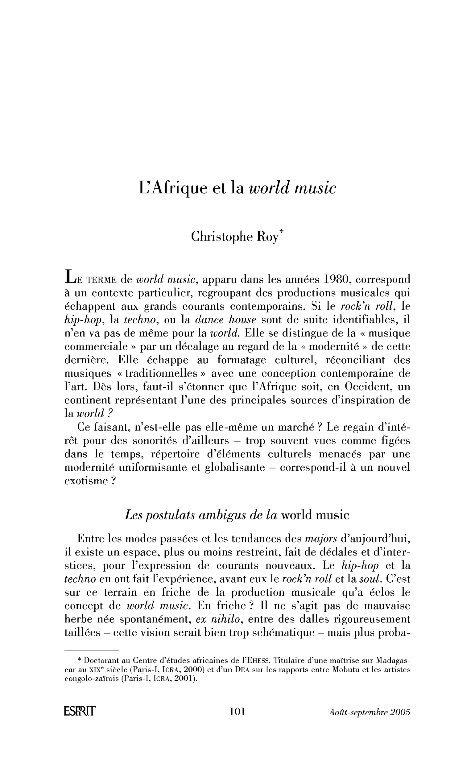L’Afrique et la world music