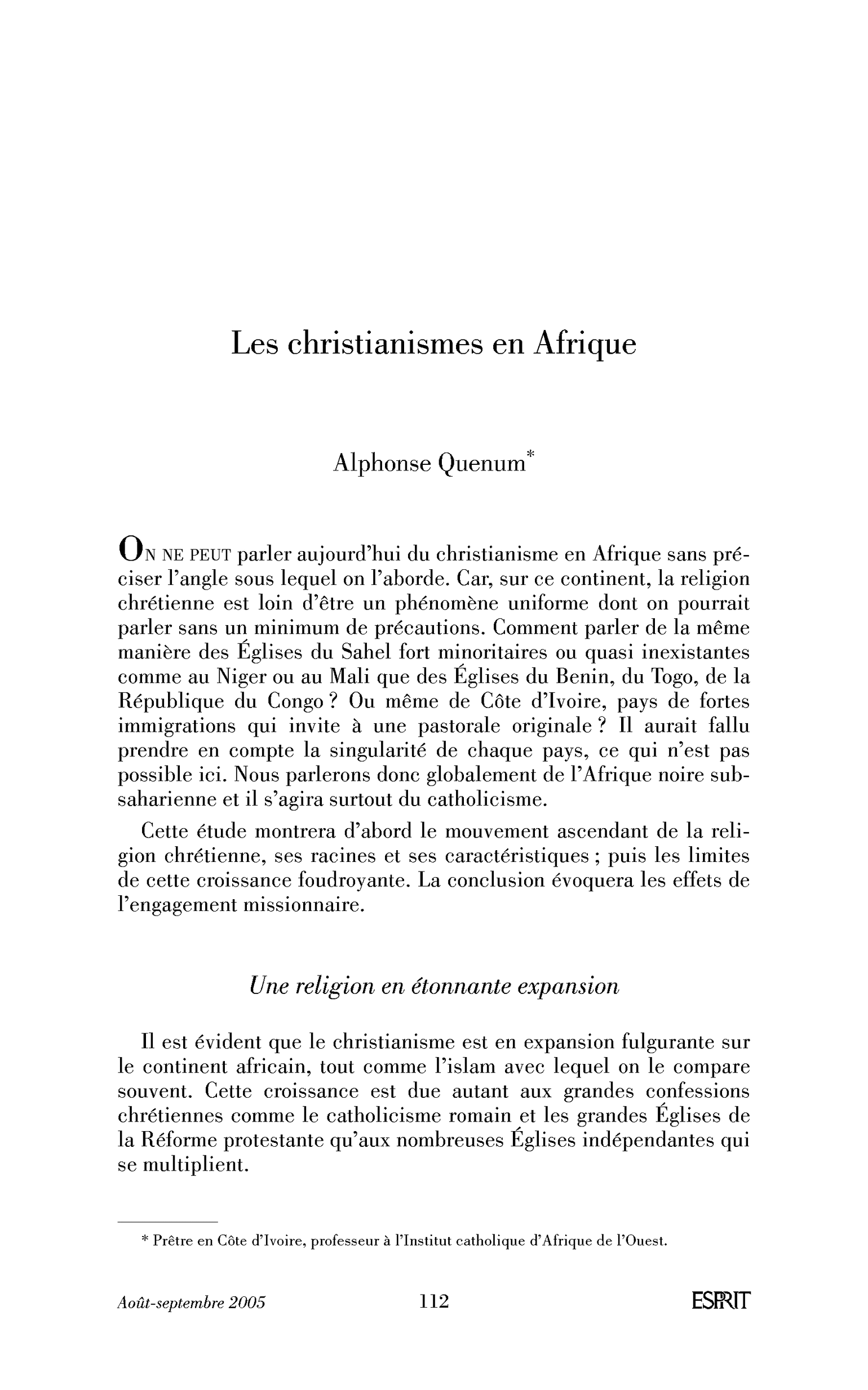 Les christianismes en Afrique