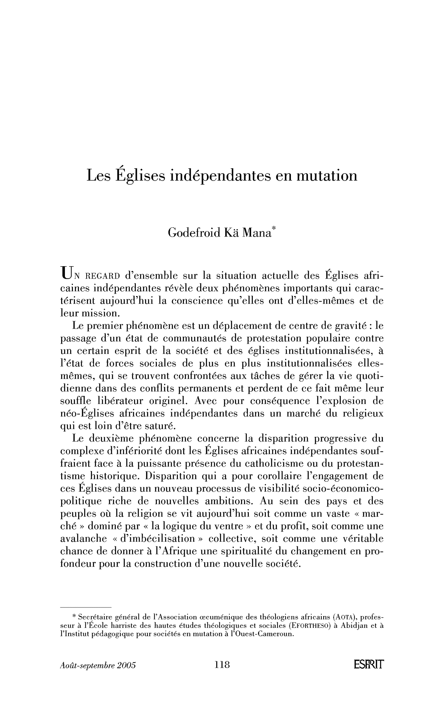 Les Églises indépendantes en mutation