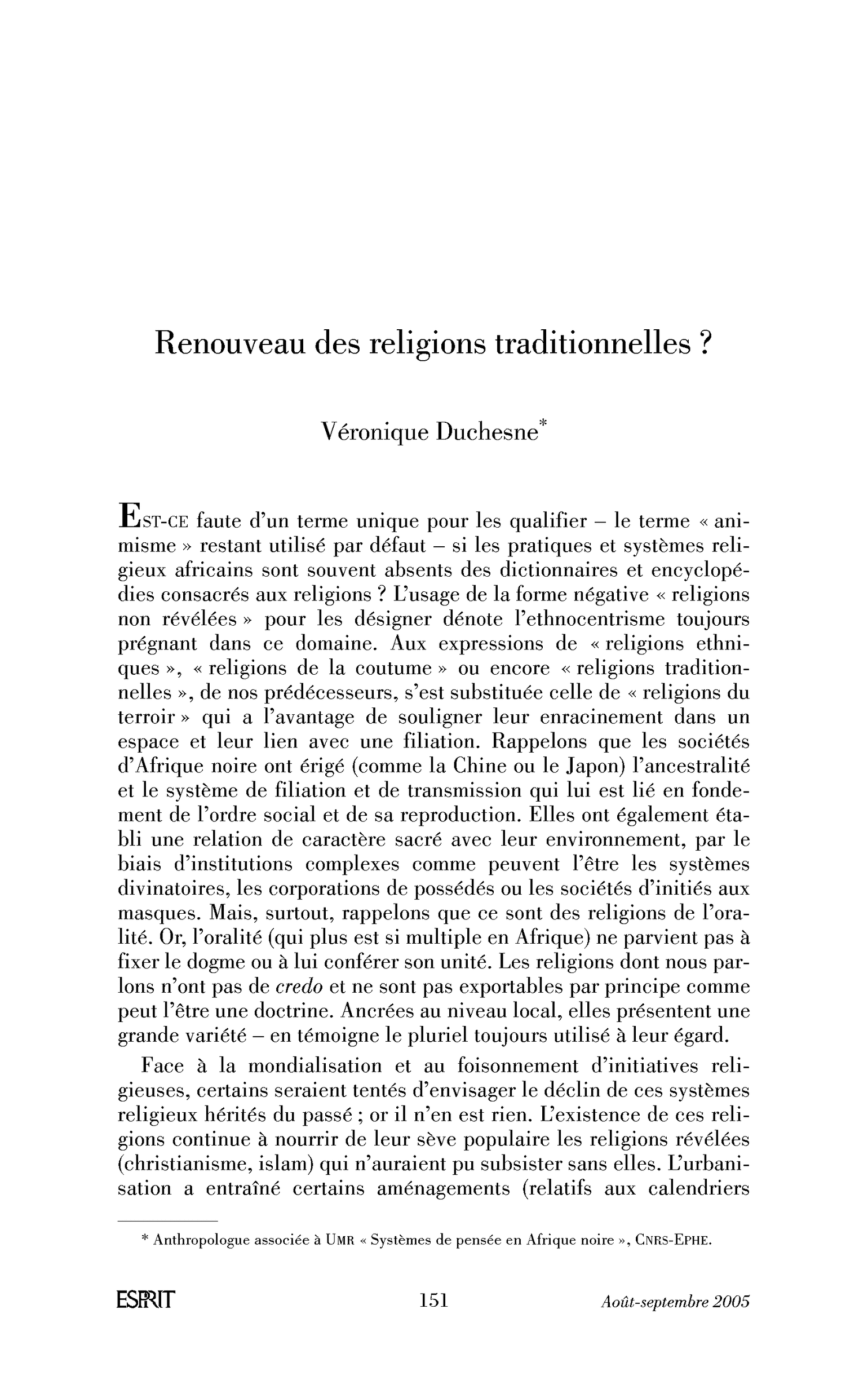 Renouveau des religions traditionnelles ?