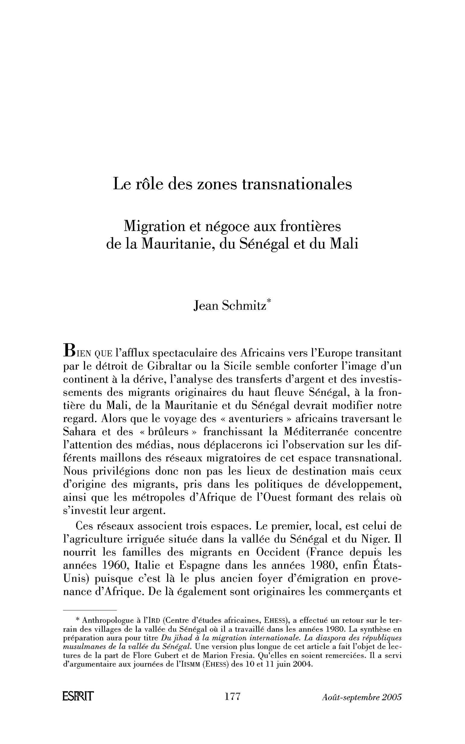 Le rôle des zones transnationales. Migration et négoce aux frontières de la Mauritanie, du Sénégal et du Mali