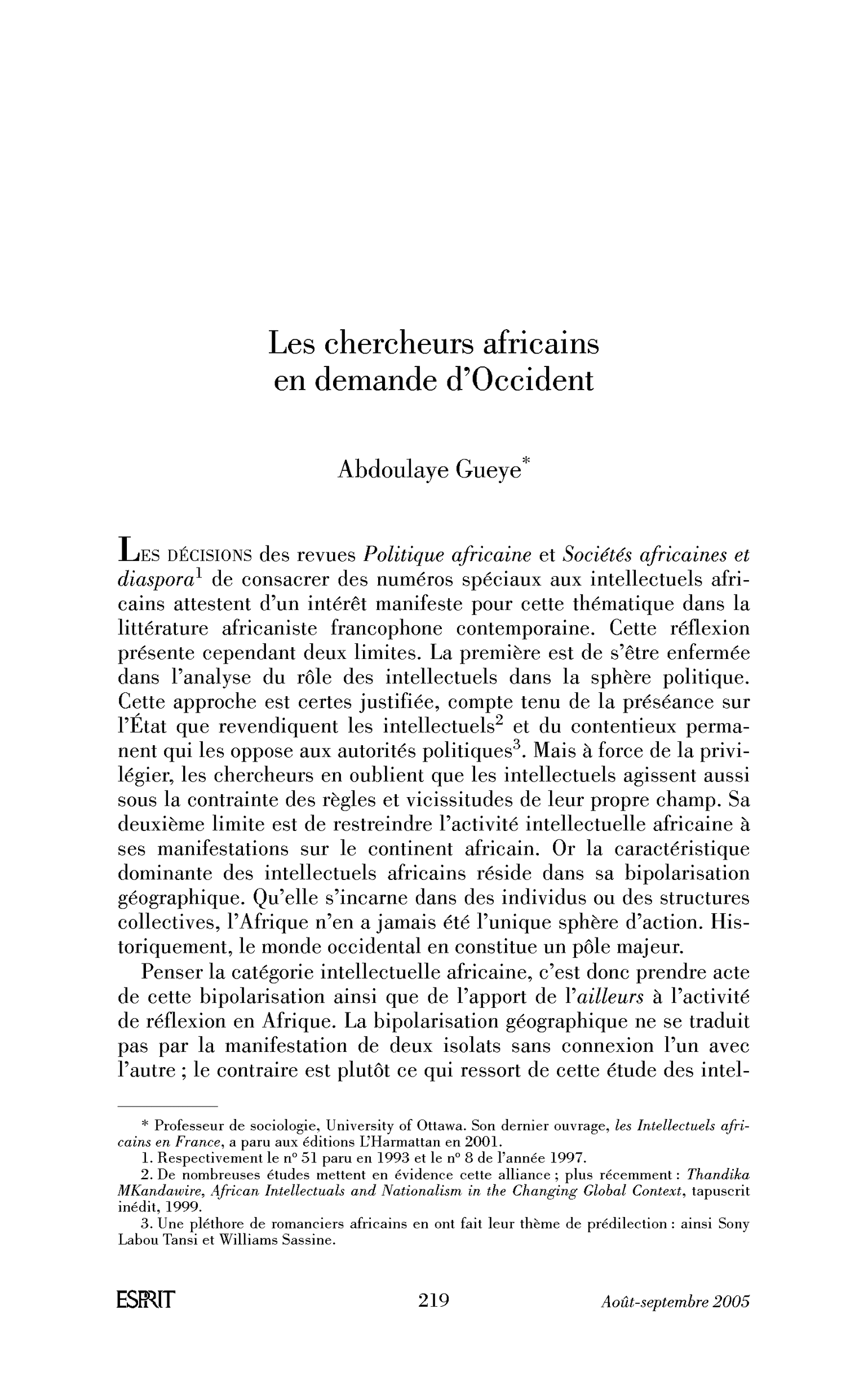 Les chercheurs africains en demande d’Occident