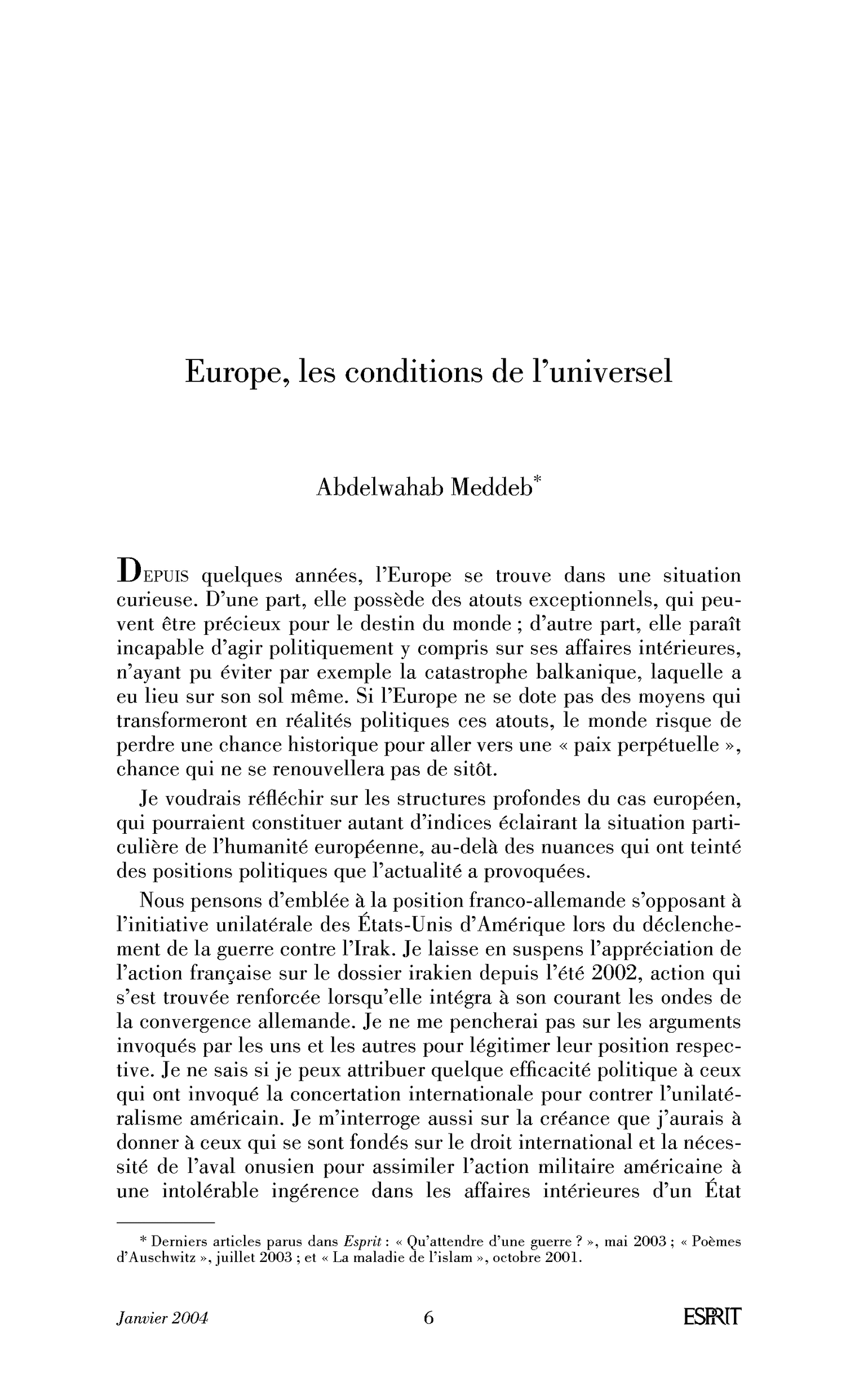 Europe, les conditions de l’universel
