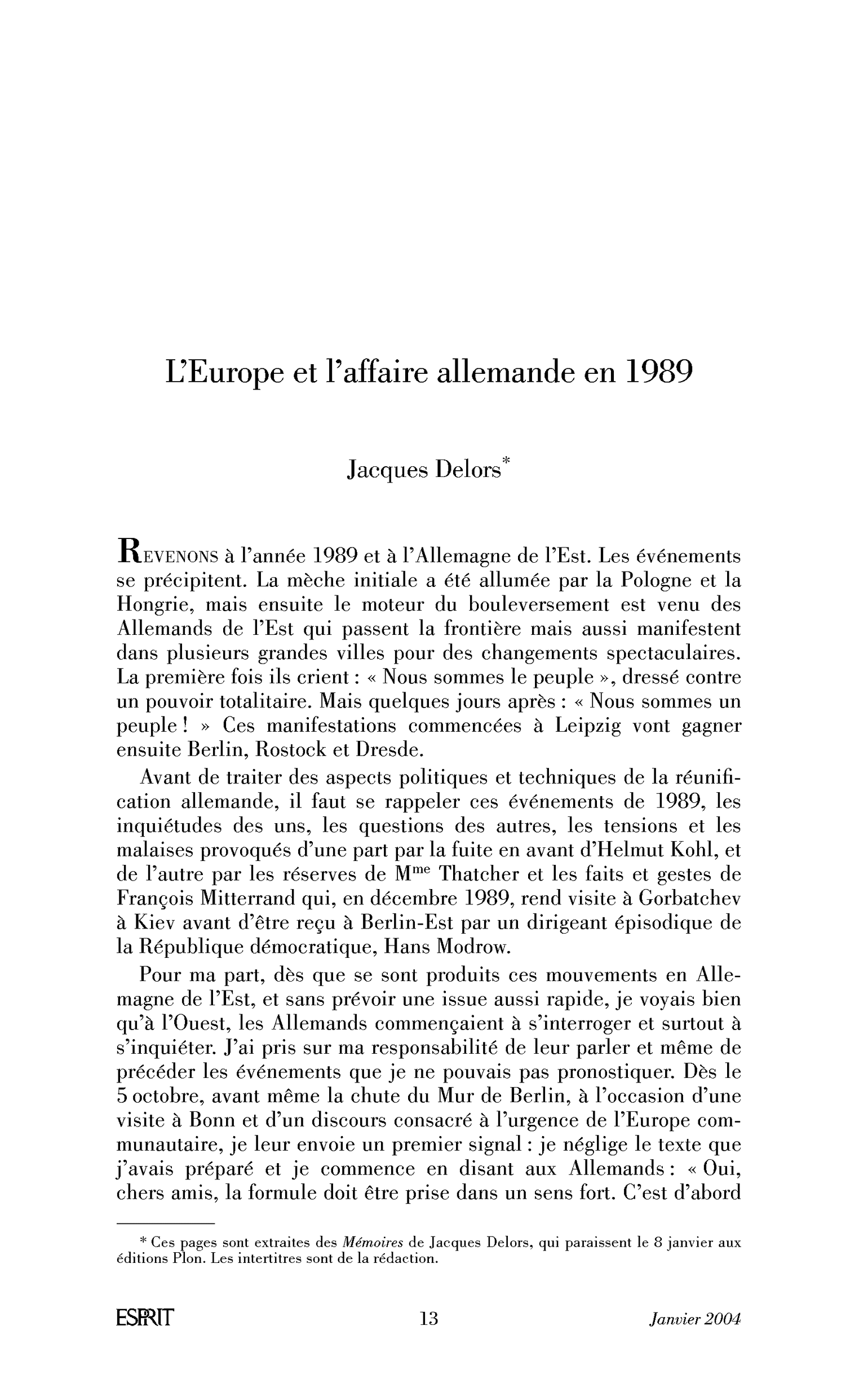 L’Europe et l’affaire allemande en 1989