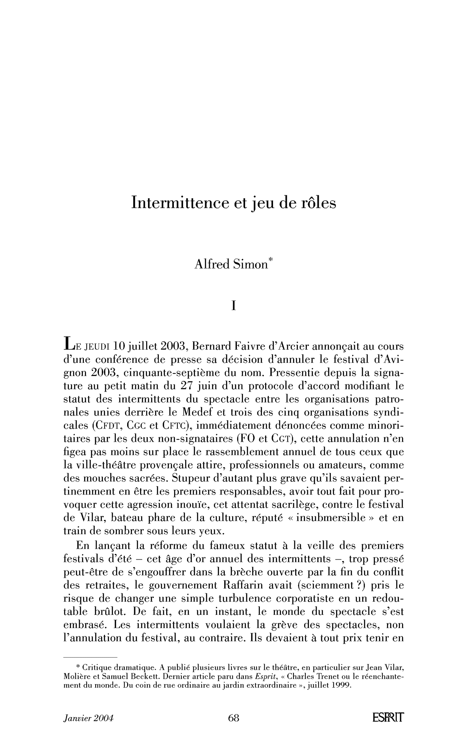 Intermittence et jeu de rôles