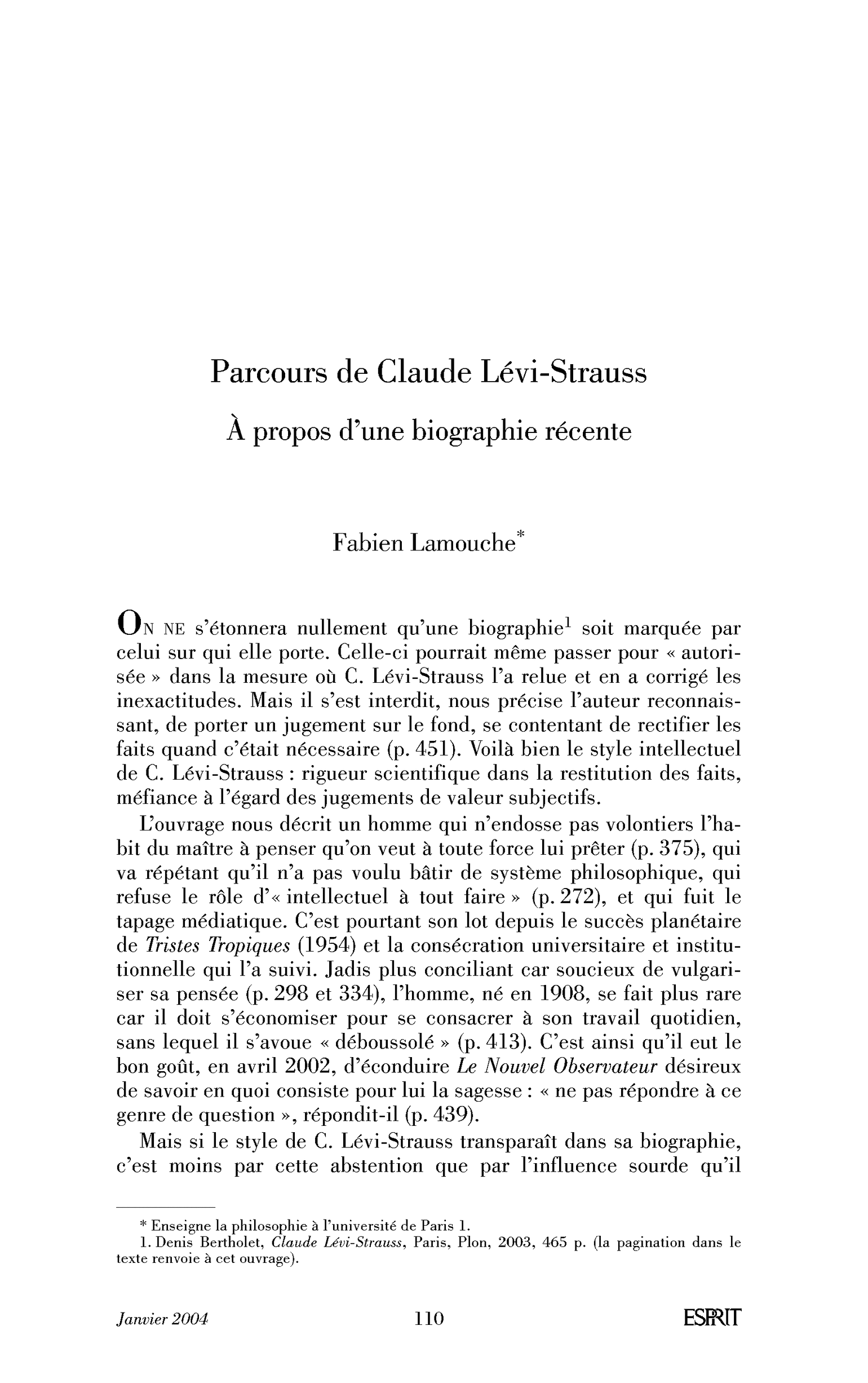 Parcours de Claude Lévi-Strauss. À propos d’une biographie récente