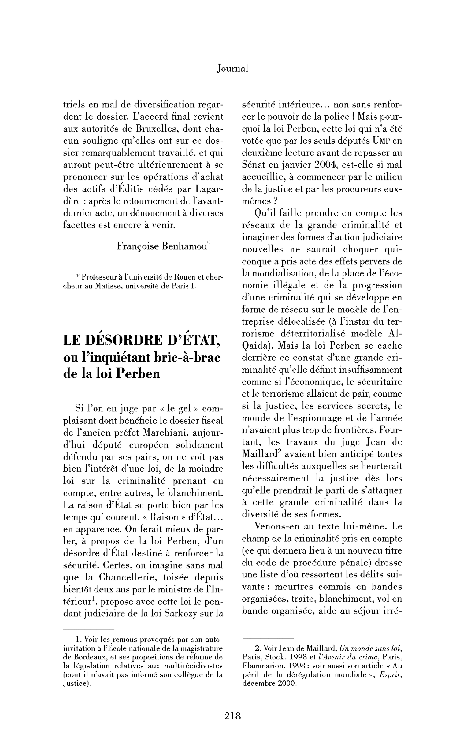 Le désordre d’État, ou l’inquiétant bric-à-brac de la loi Perben