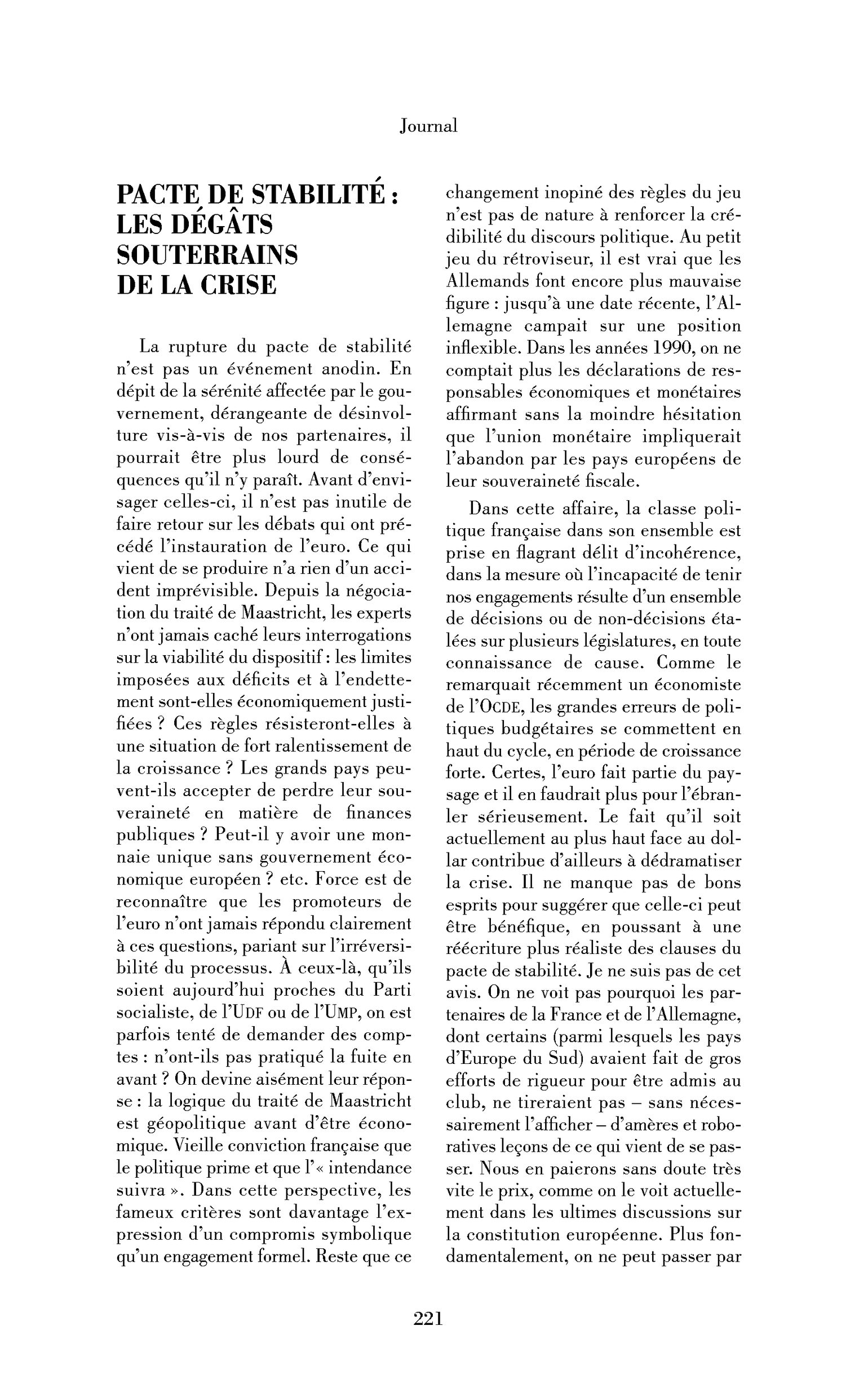 Pacte de stabilité: les dégâts souterrains de la crise
