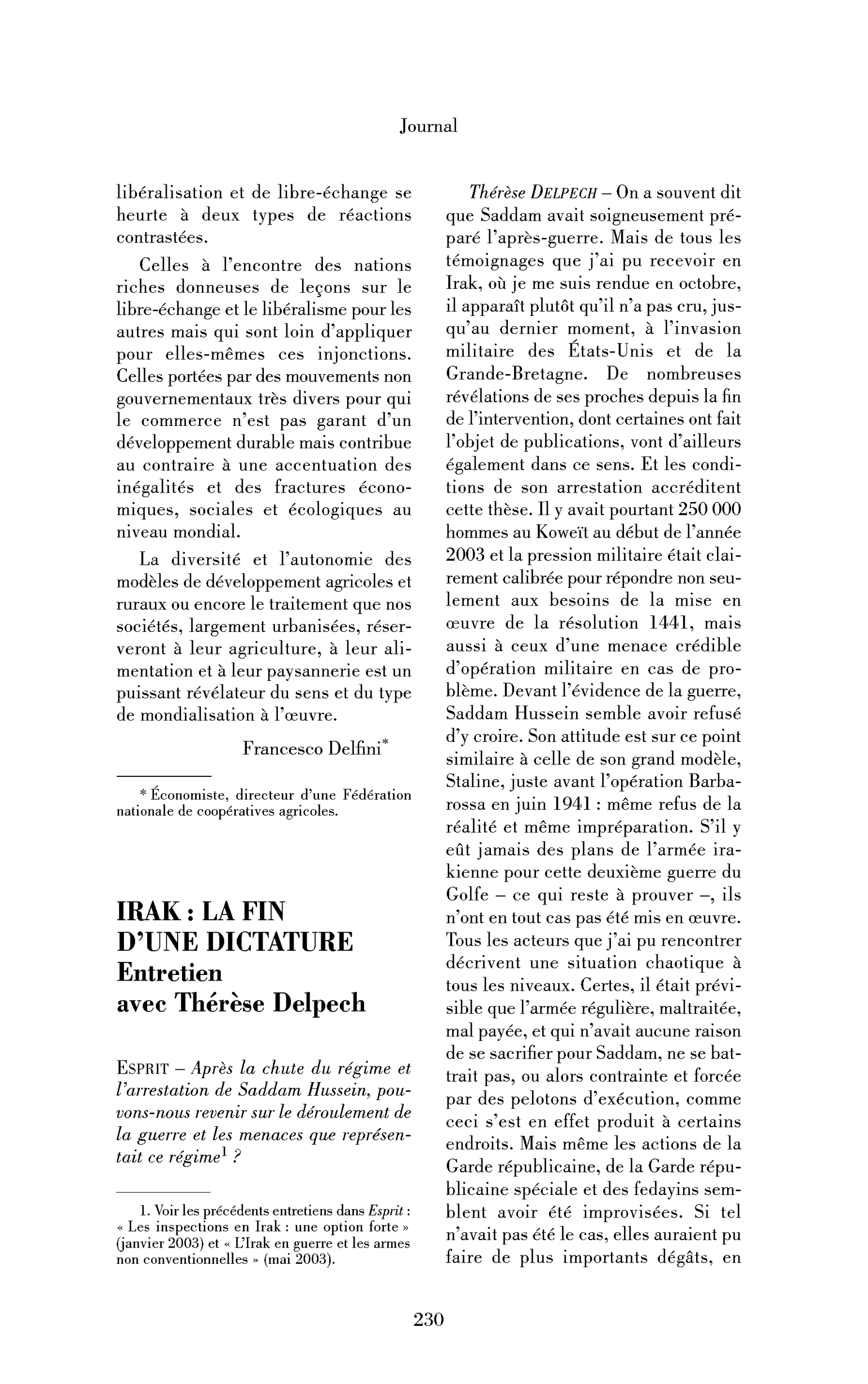 Irak: la fin d’une dictature. (Entretien)