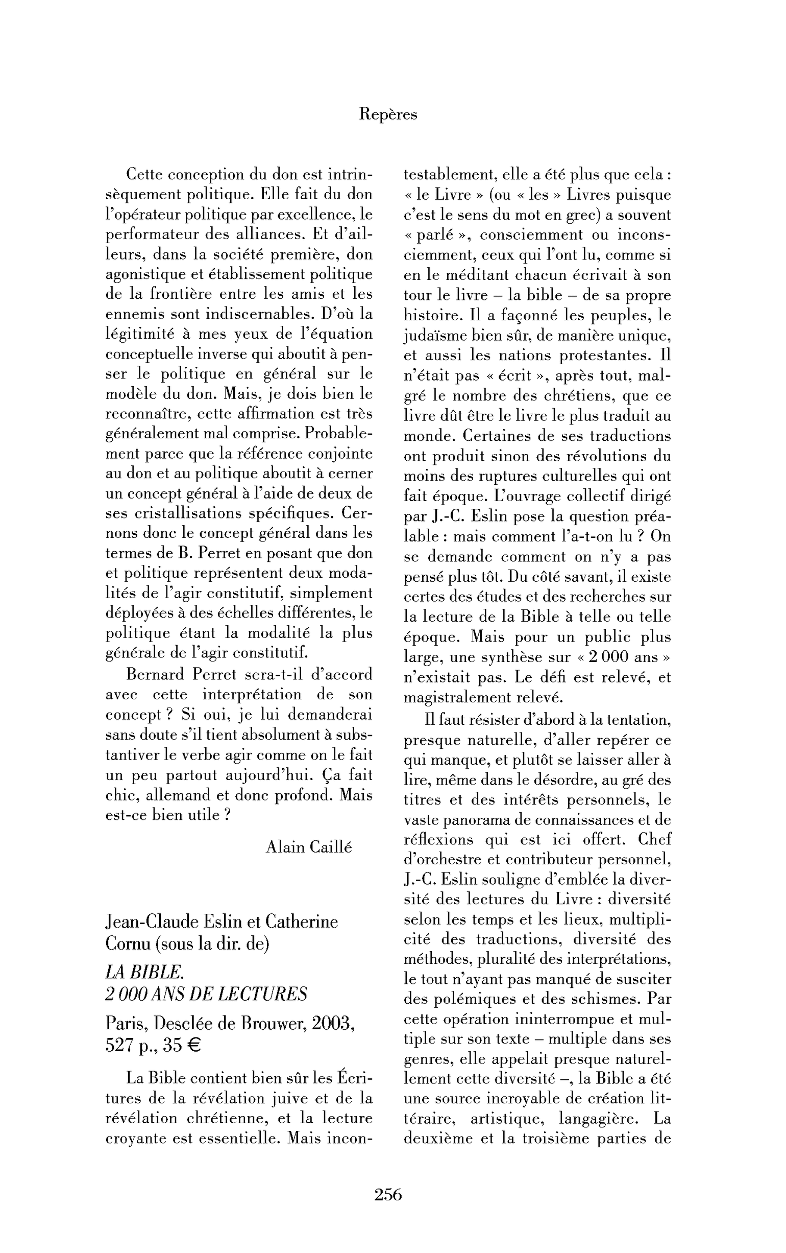 Jean-Claude Eslin et Catherine Cornu (sous la dir. de): la Bible. 2000 ans de lectures