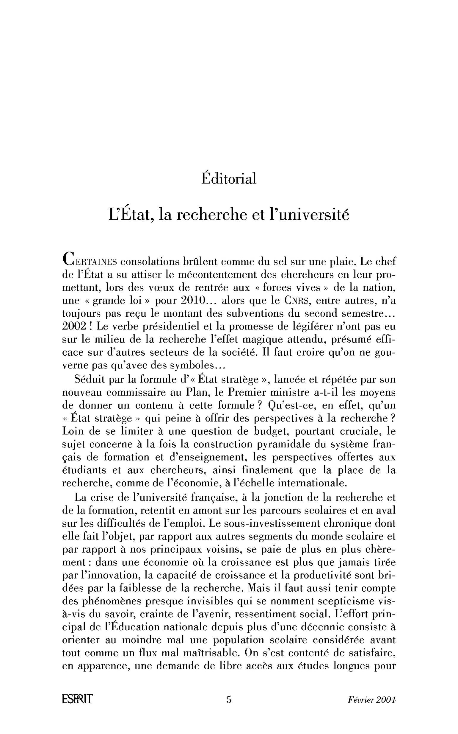 L’État, la recherche et l’université