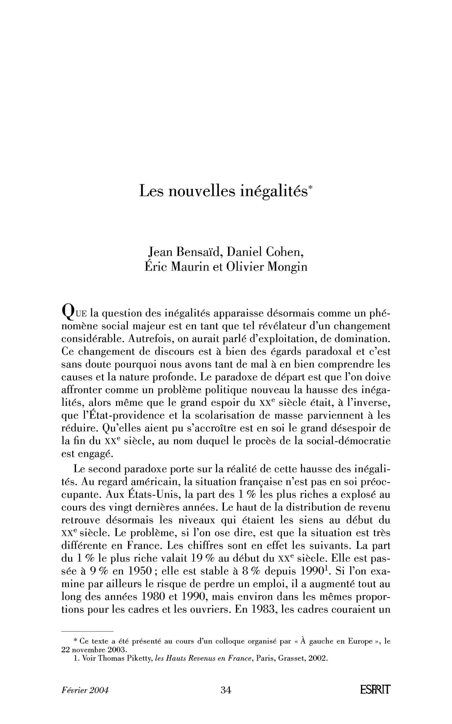 Les nouvelles inégalités