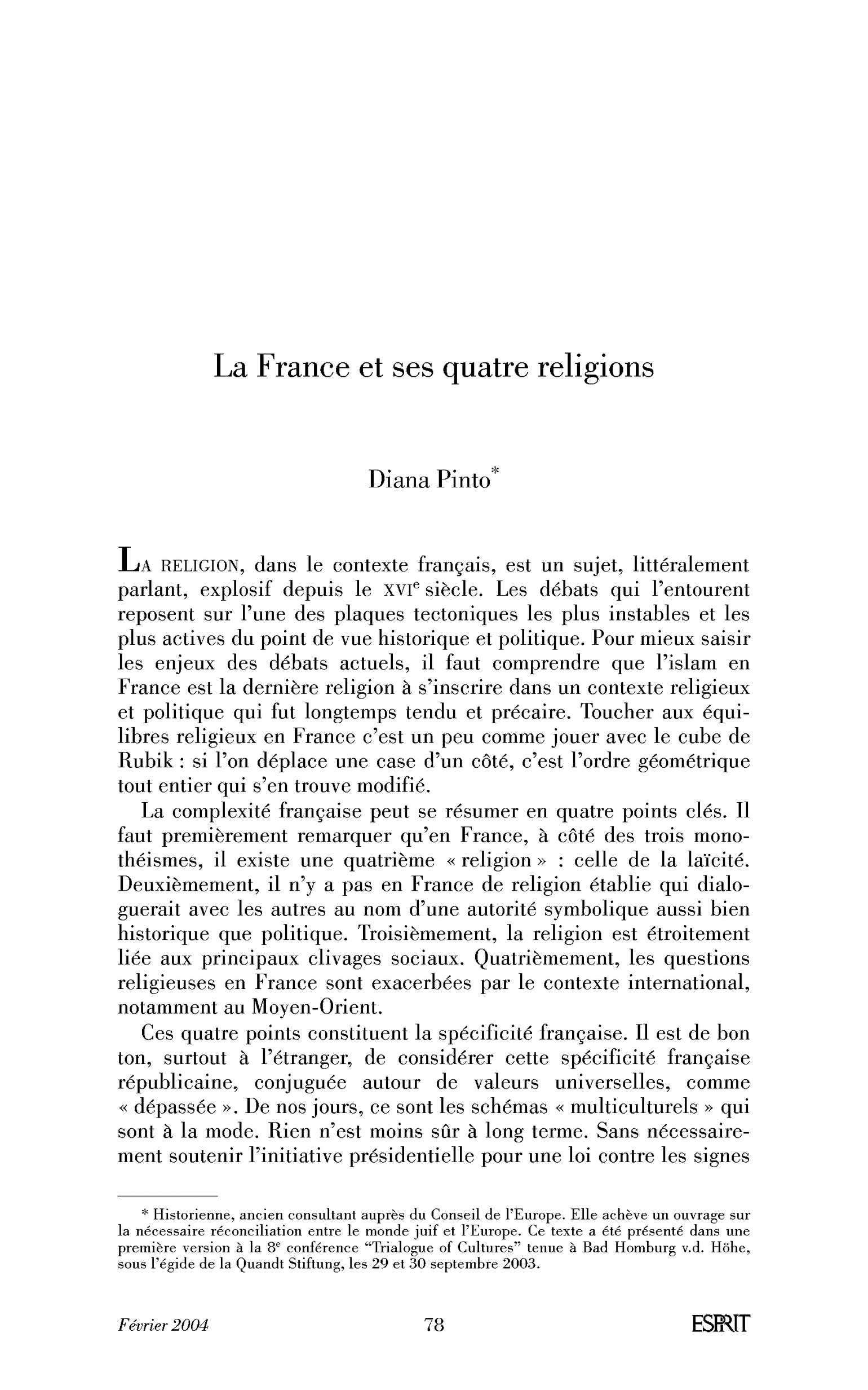 La France et ses quatre religions