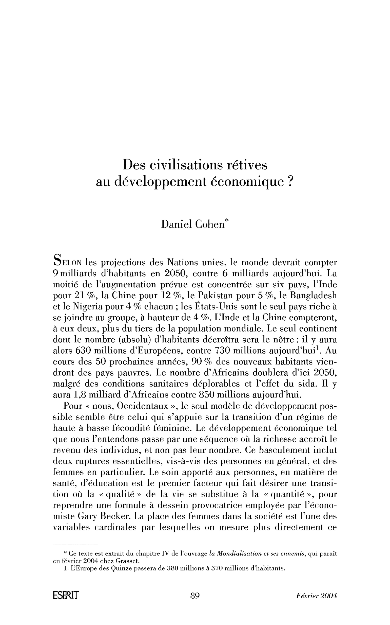 Des civilisations rétives au développement économique?