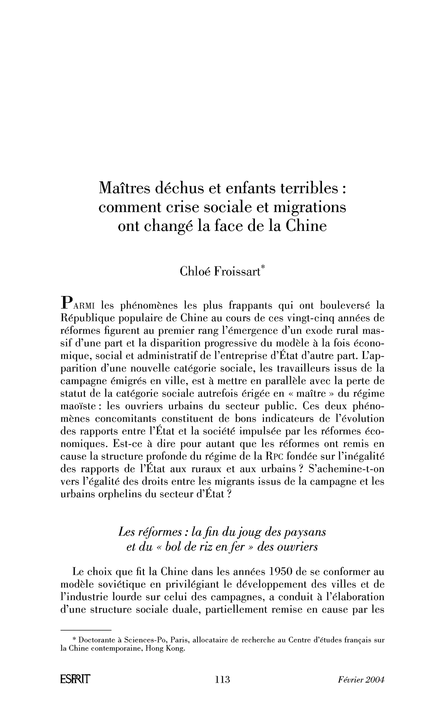 Maîtres déchus et enfants terribles: comment crise sociale et migrations ont changé la face de la Chine