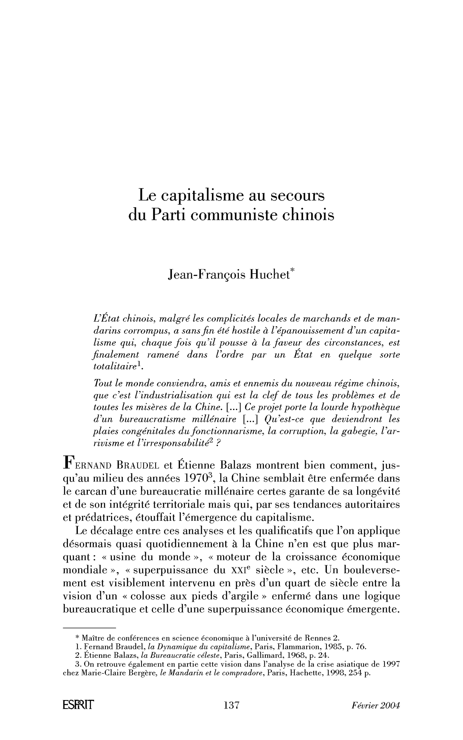 Le capitalisme au secours du Parti communiste chinois