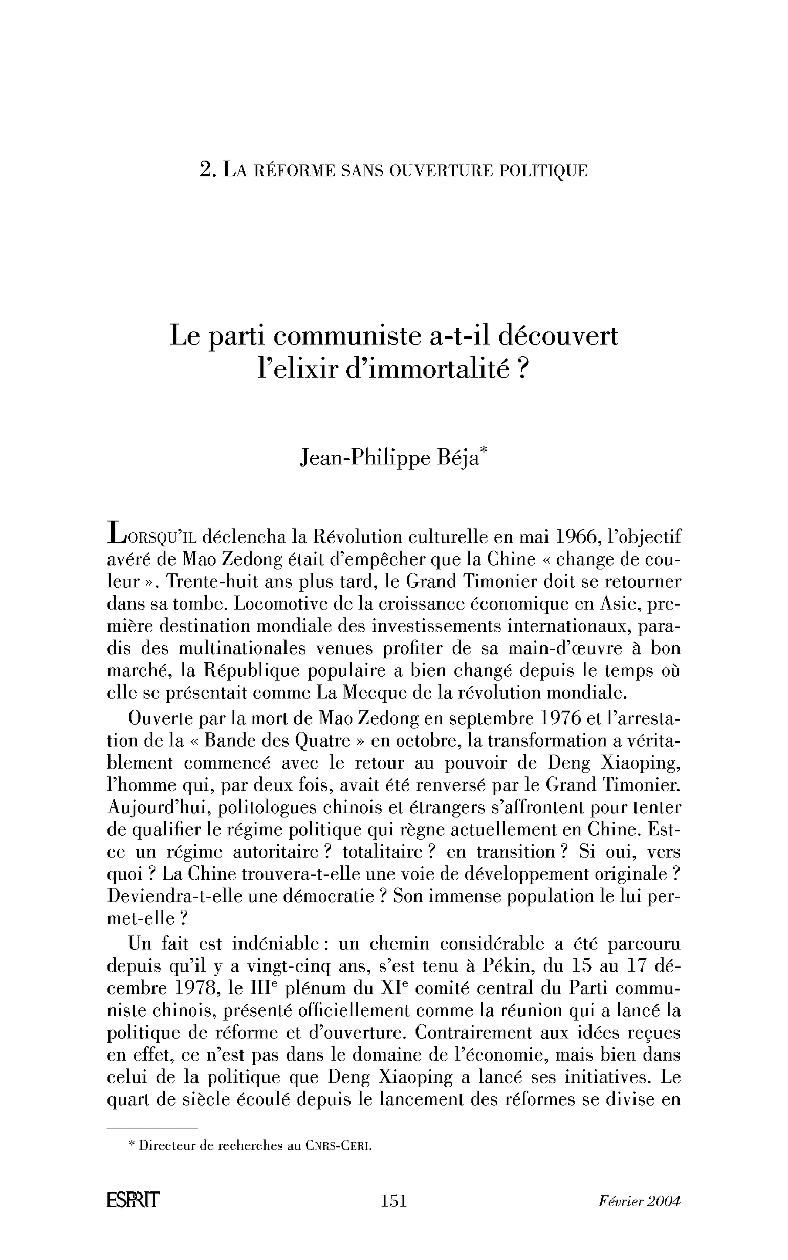 Le parti communiste a-t-il découvert l’élixir d’immortalité?