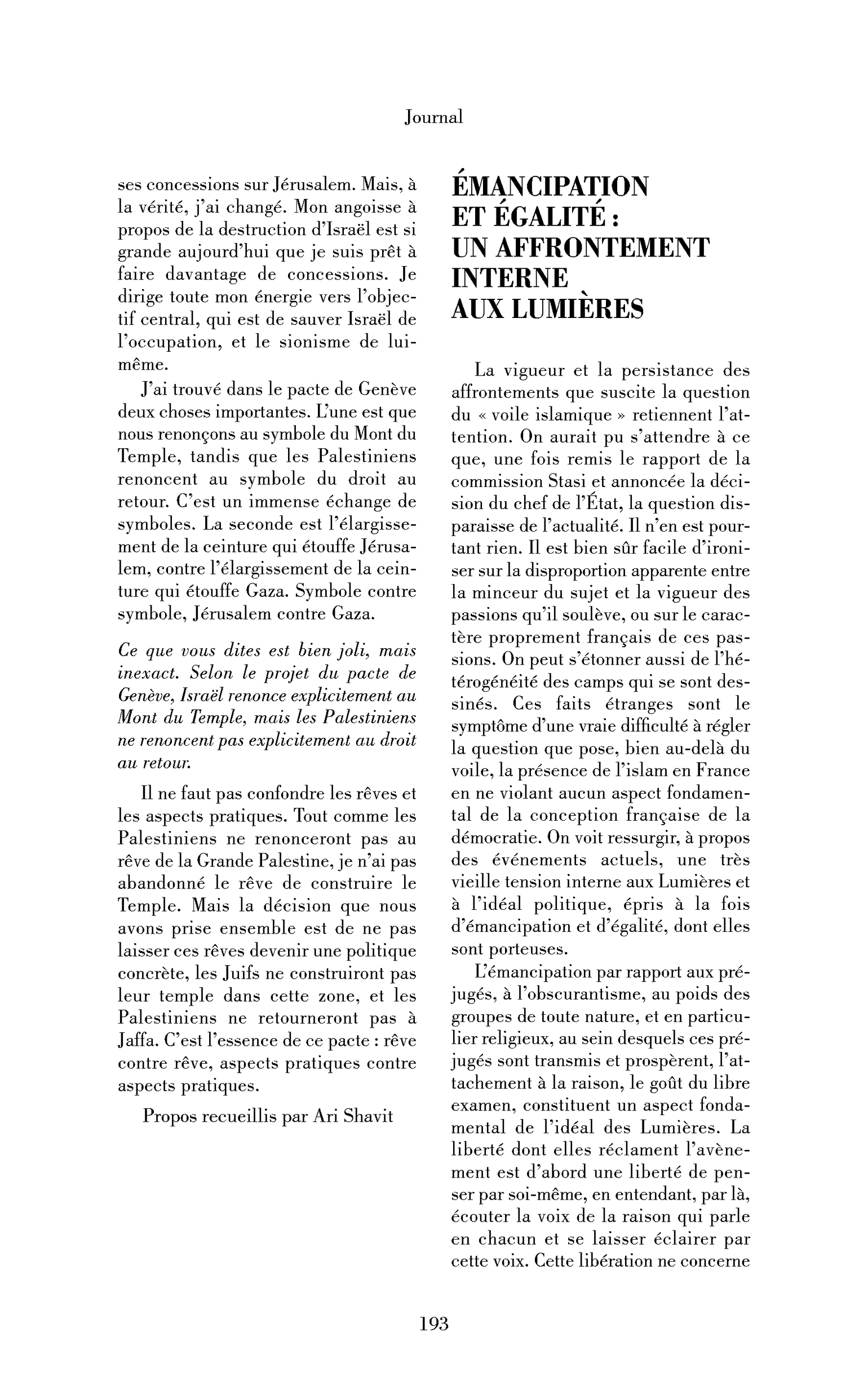 Émancipation et égalité: un affrontement interne aux Lumières