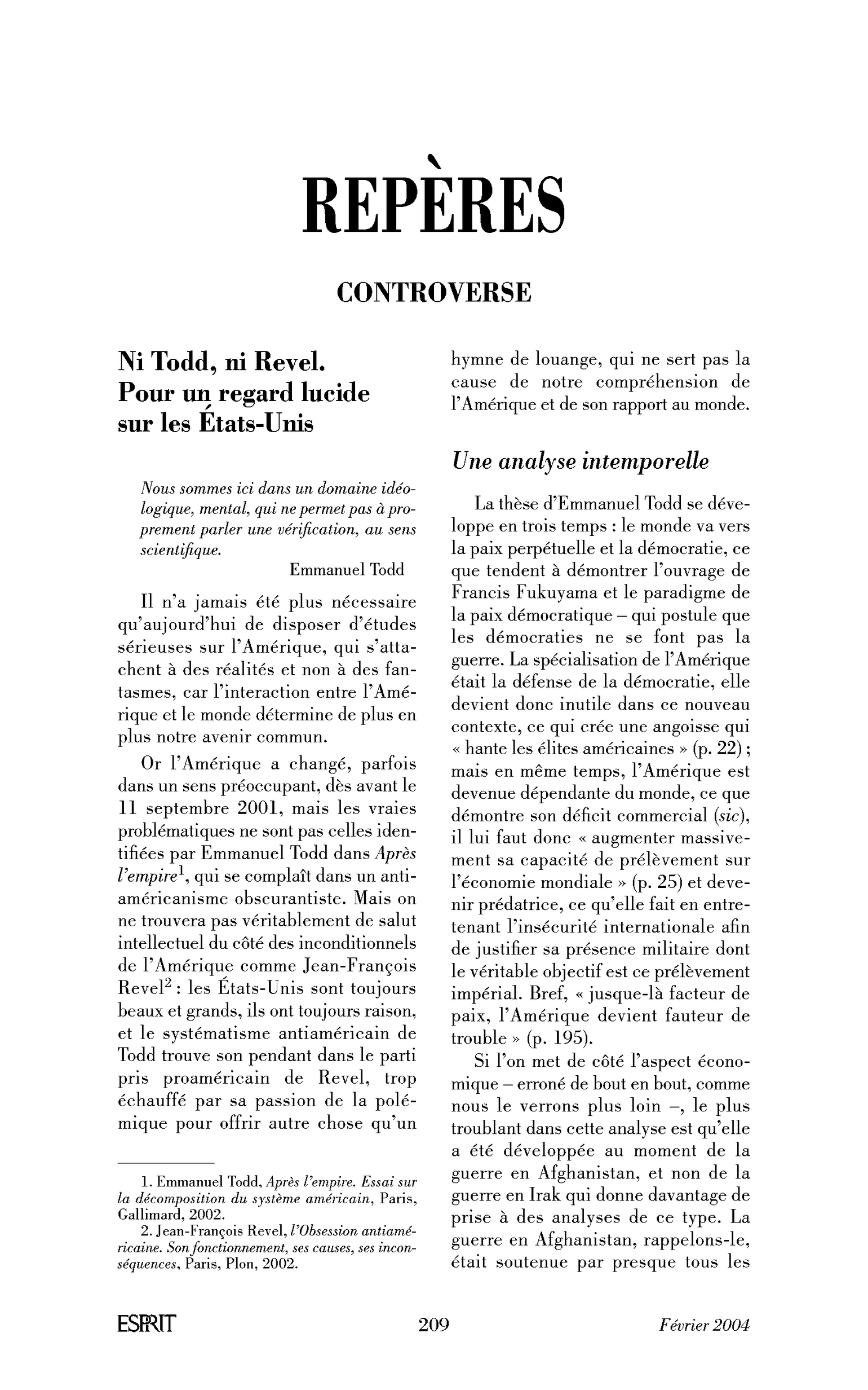 Ni Todd, ni Revel. Pour un regard lucide sur les États-Unis